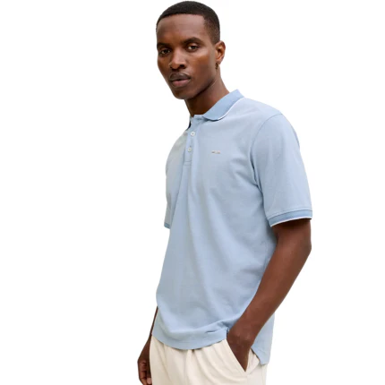 Polo Jack & Jones azzurra con bordi a costine - Image 5