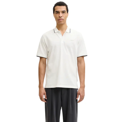 Polo Jack & Jones bianca con bordi a costine - Image 3