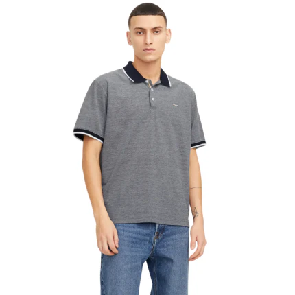 Polo Jack & Jones grigio melange con bordi a costine - Image 2