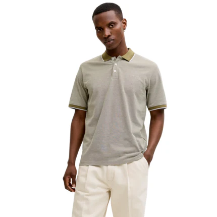 Polo Jack & Jones verde oliva con bordi a costine - Image 3