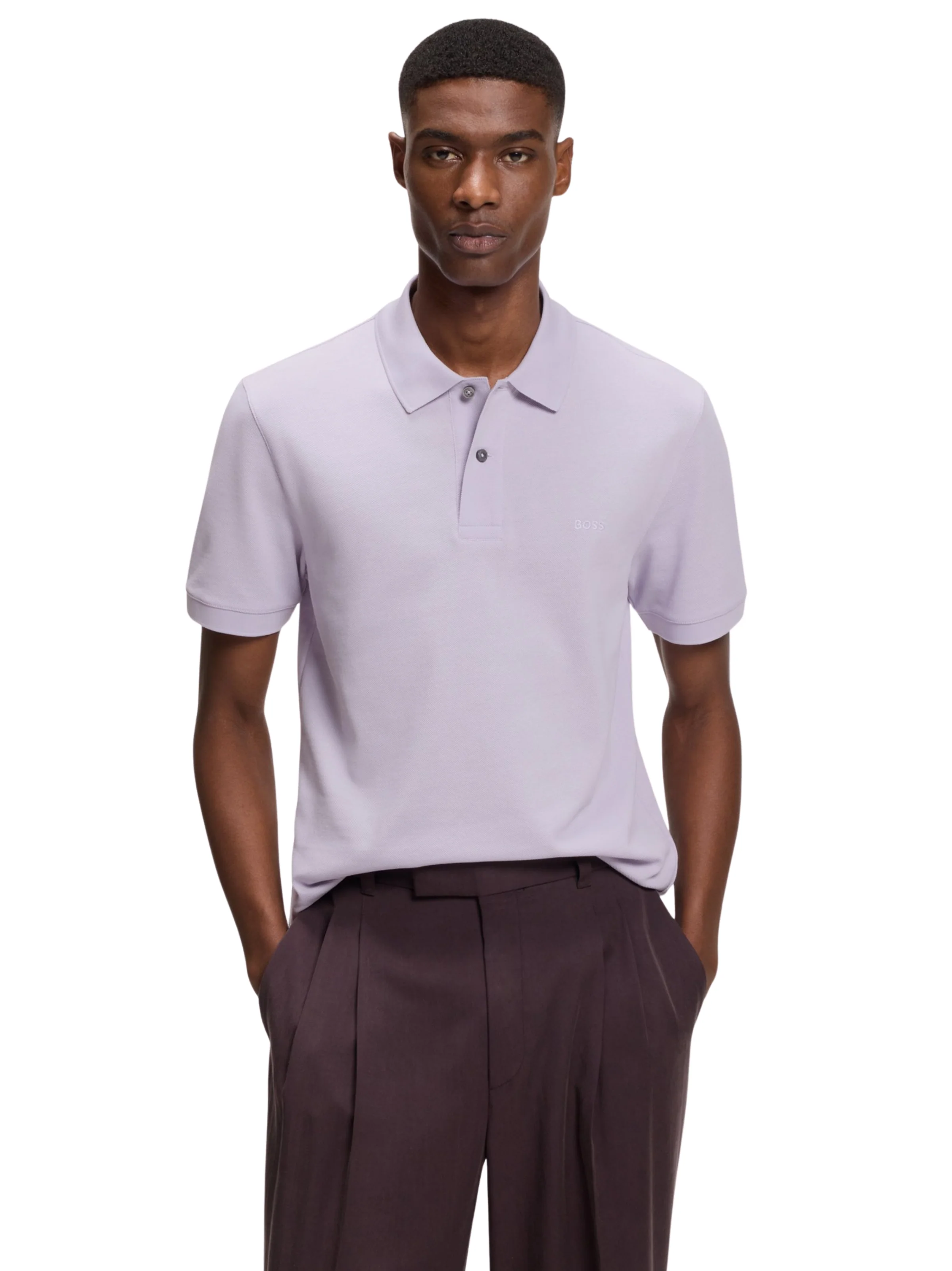 Polo "Pallas in piquè" Boss lilla con logo ricamato - Image 2