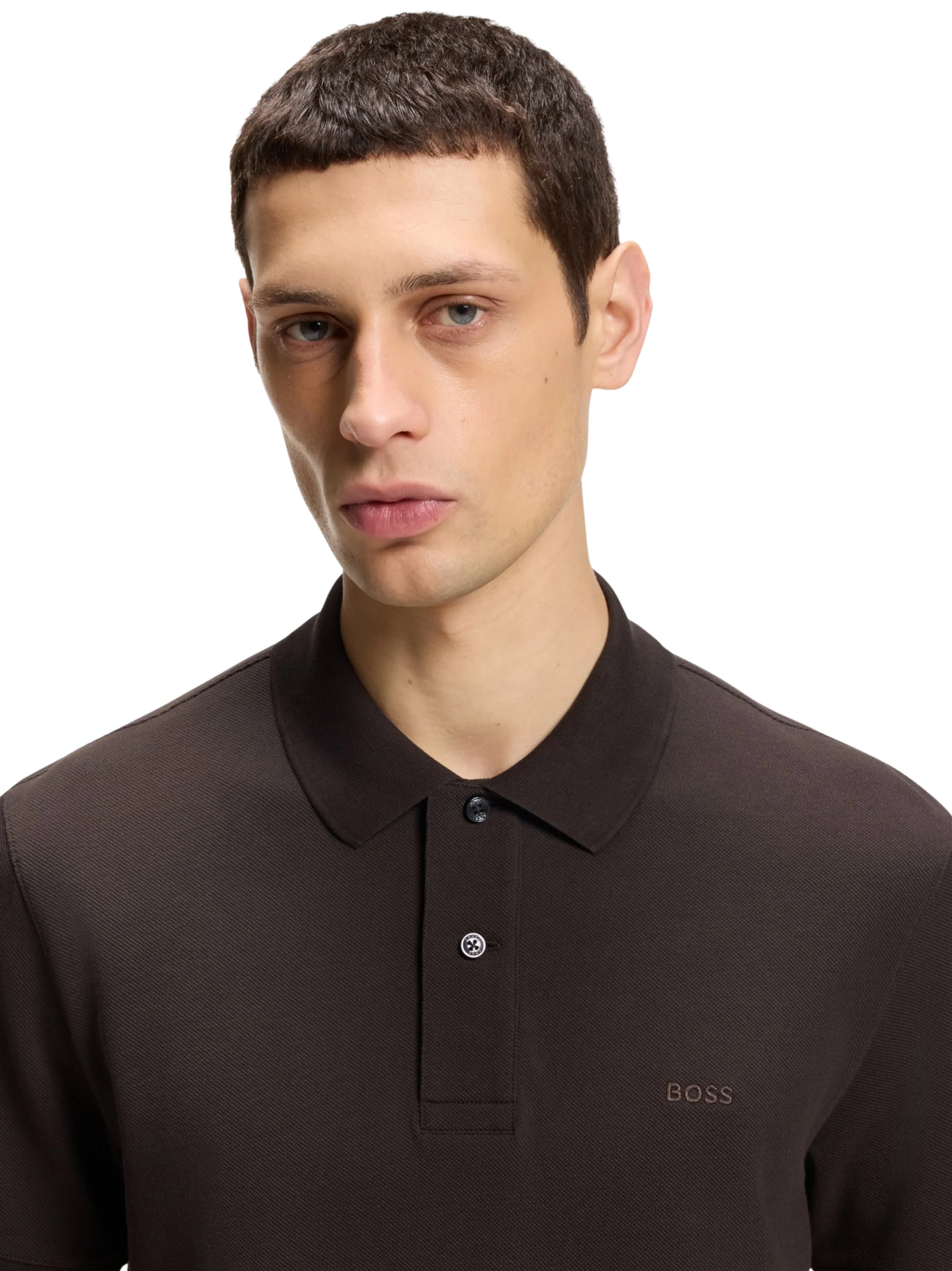 Polo "Pallas in piquè" Boss marrone scuro con logo ricamato - Image 3