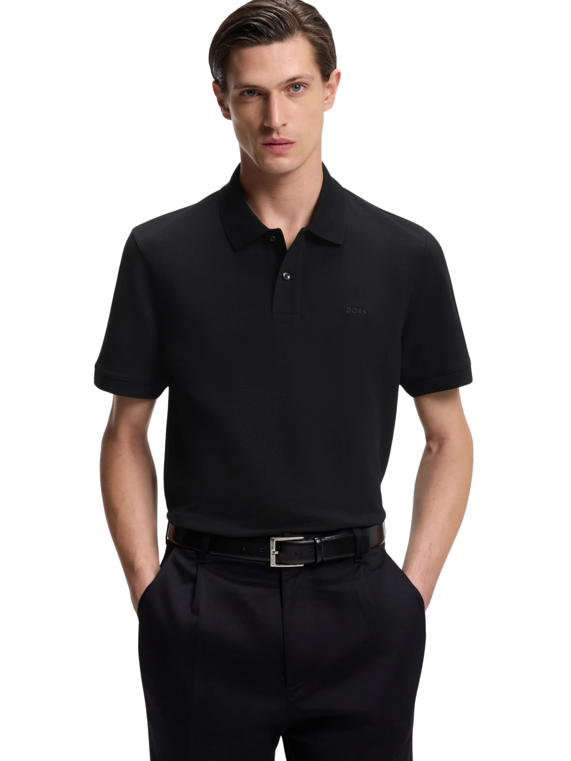 Polo "Pallas in piquè" Boss nera con logo ricamato - Image 2