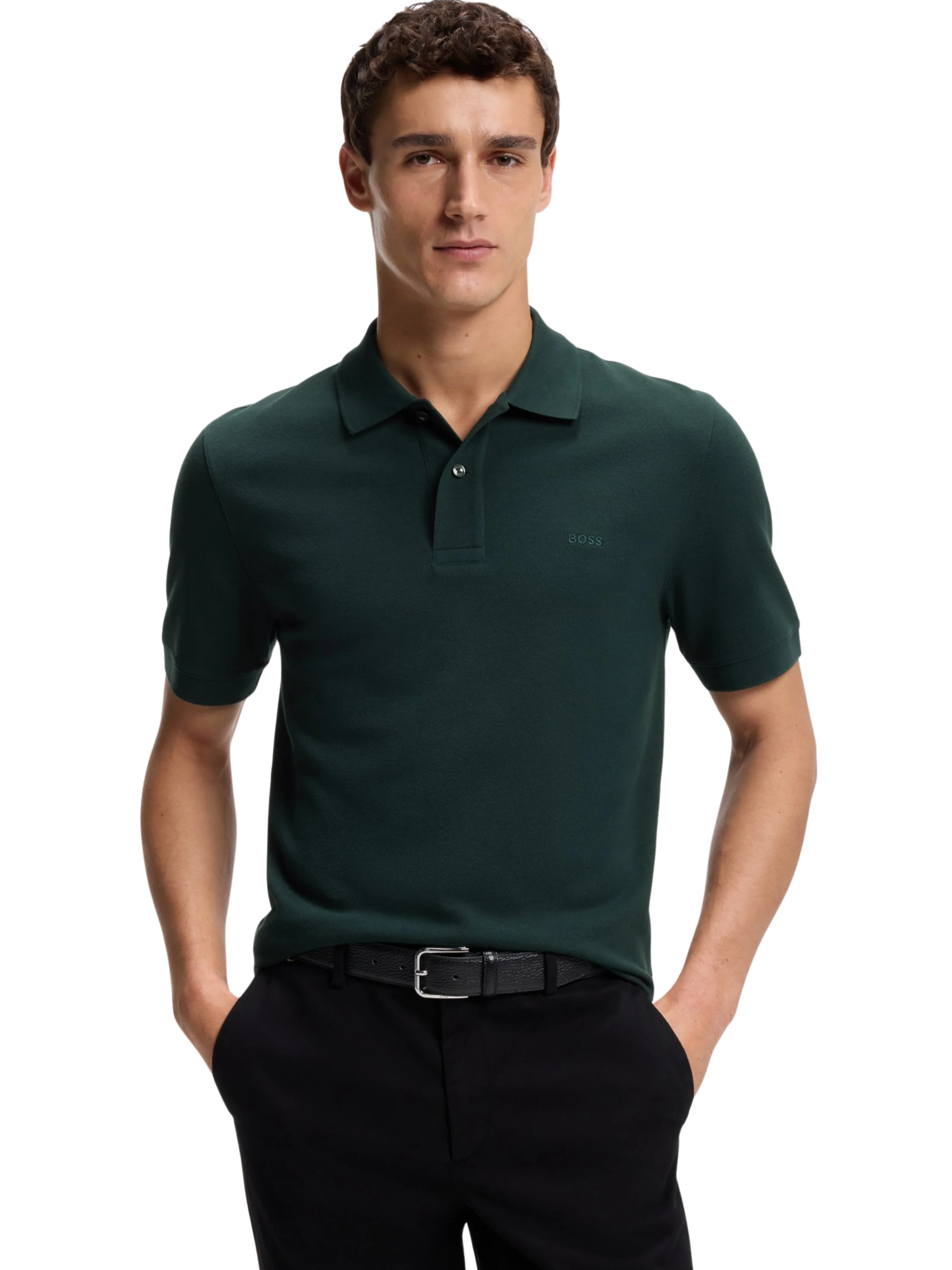 Polo "Pallas in piquè" Boss verde scuro con logo ricamato - Image 2