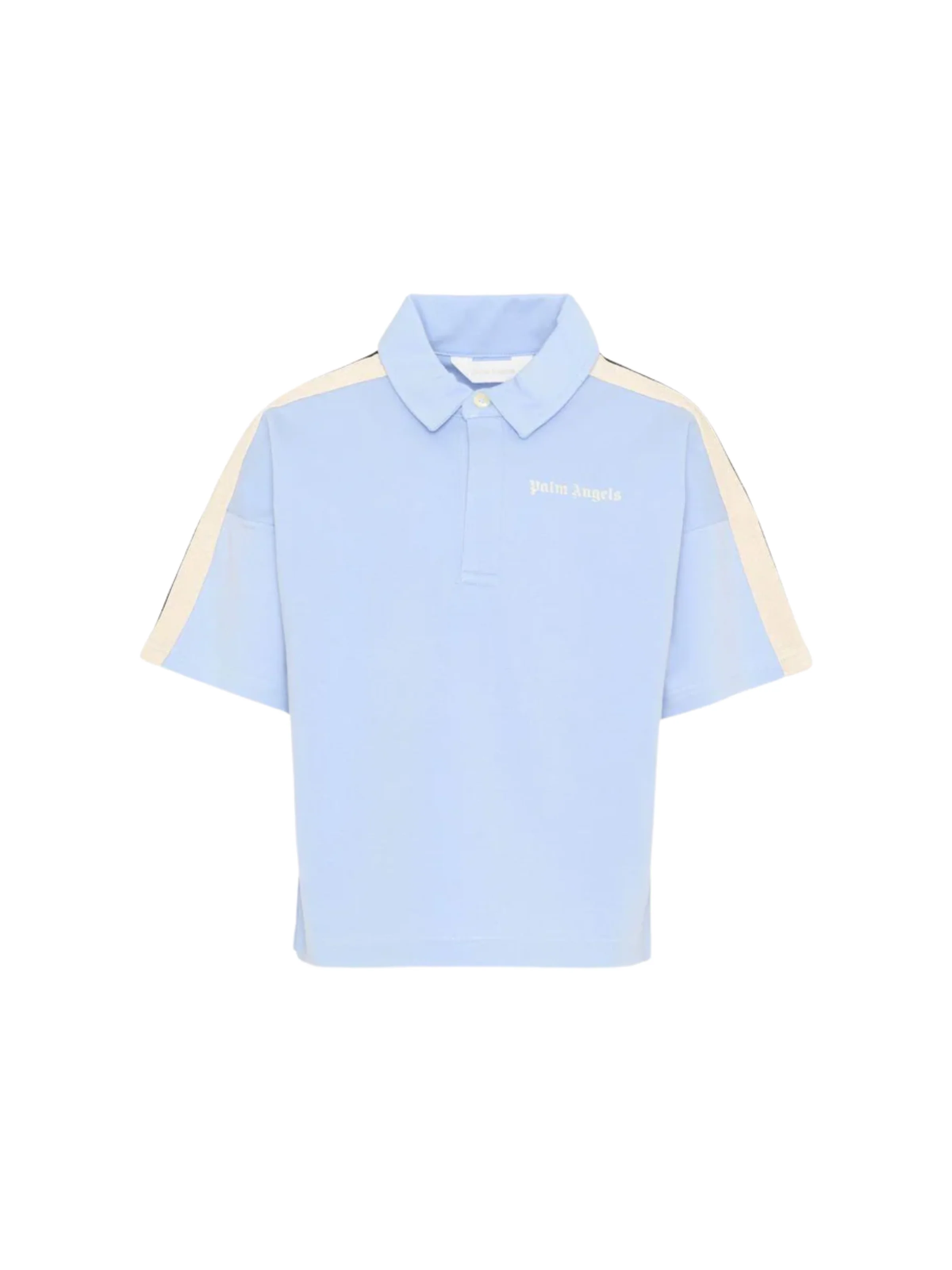 Polo Palm Angels azzurra con bande laterali e logo