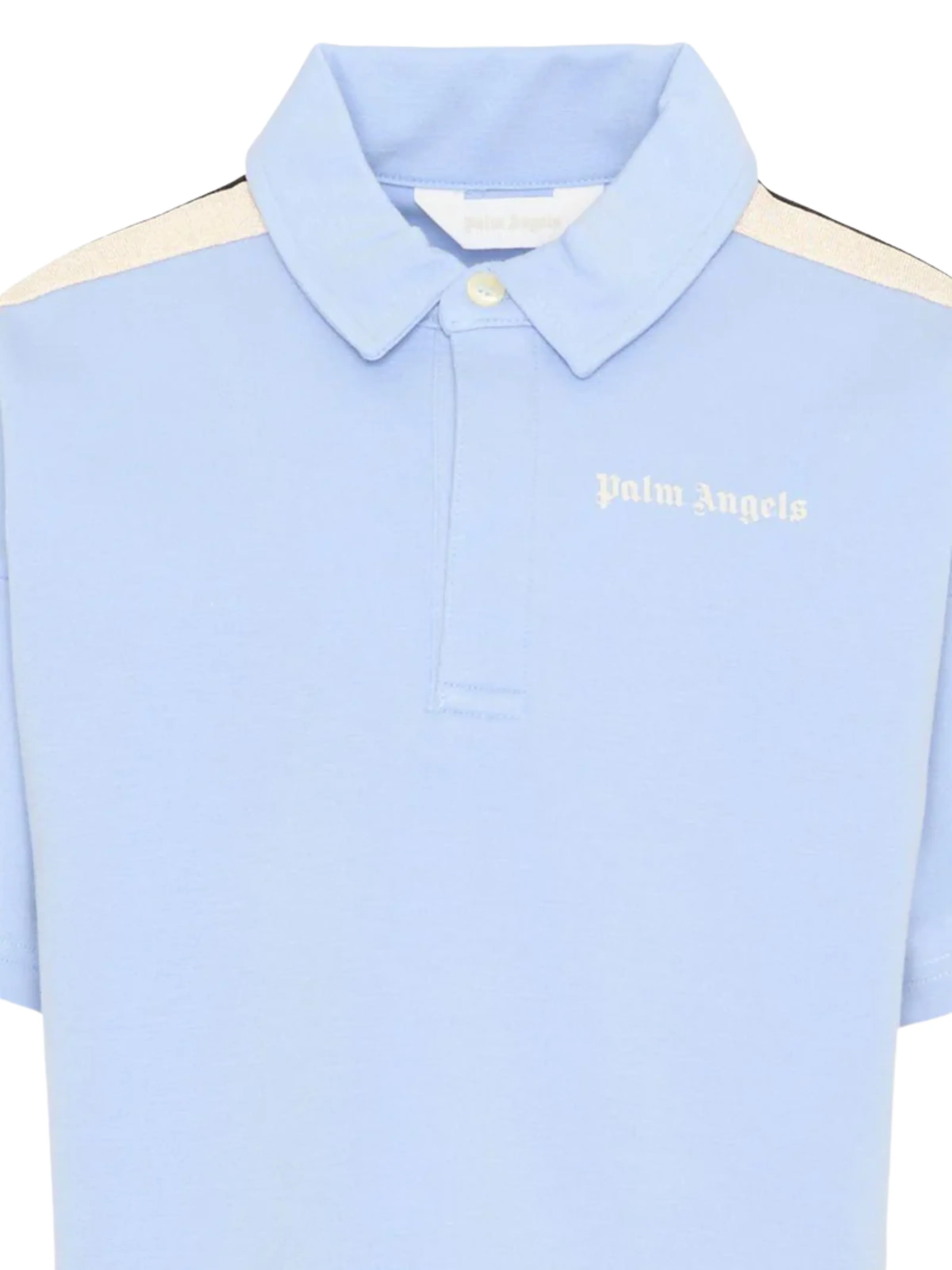 Polo Palm Angels azzurra con bande laterali e logo - Image 2