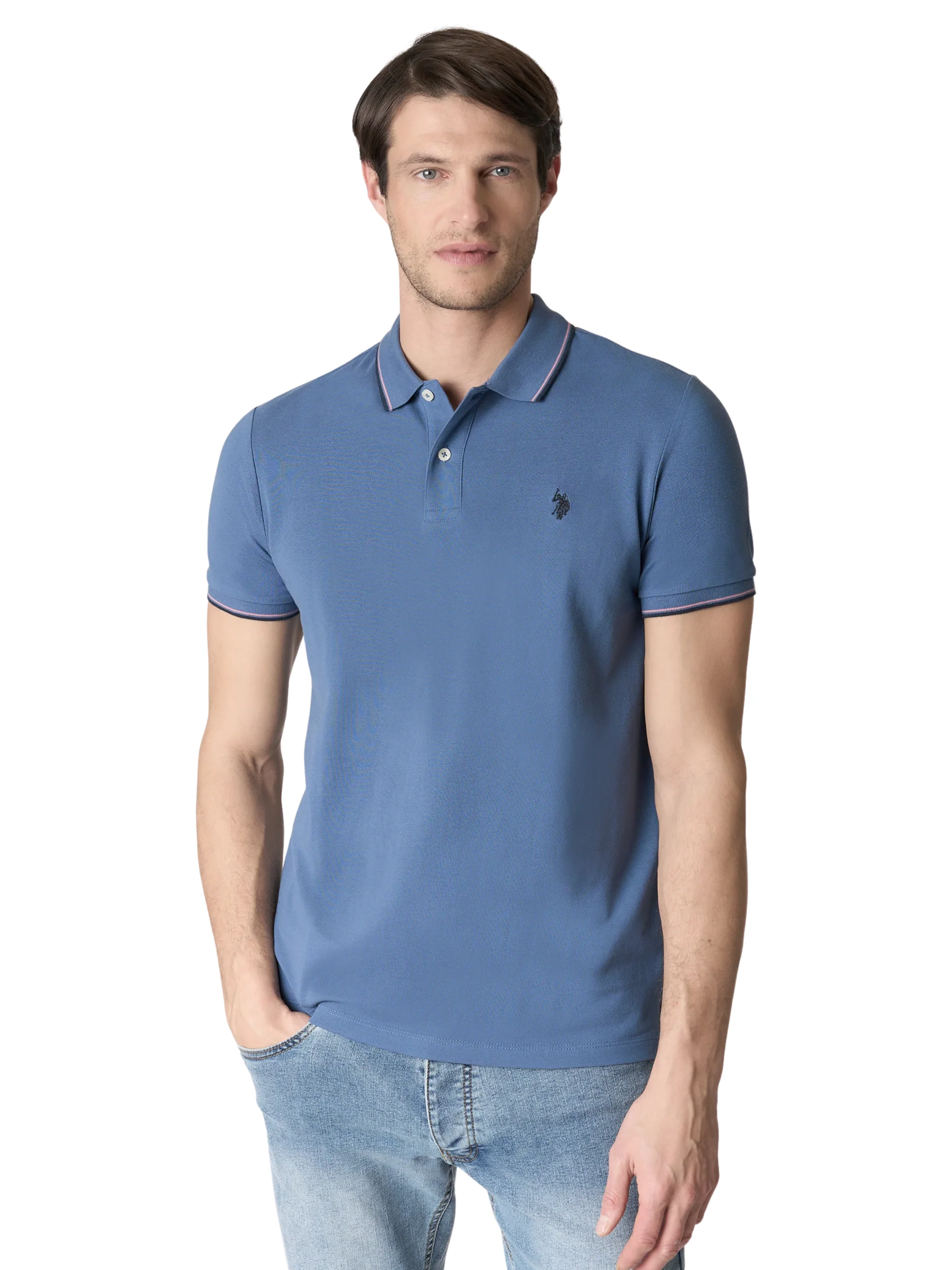 Polo "Paul" U.S. Polo blu con inserti a contrasto - Image 2