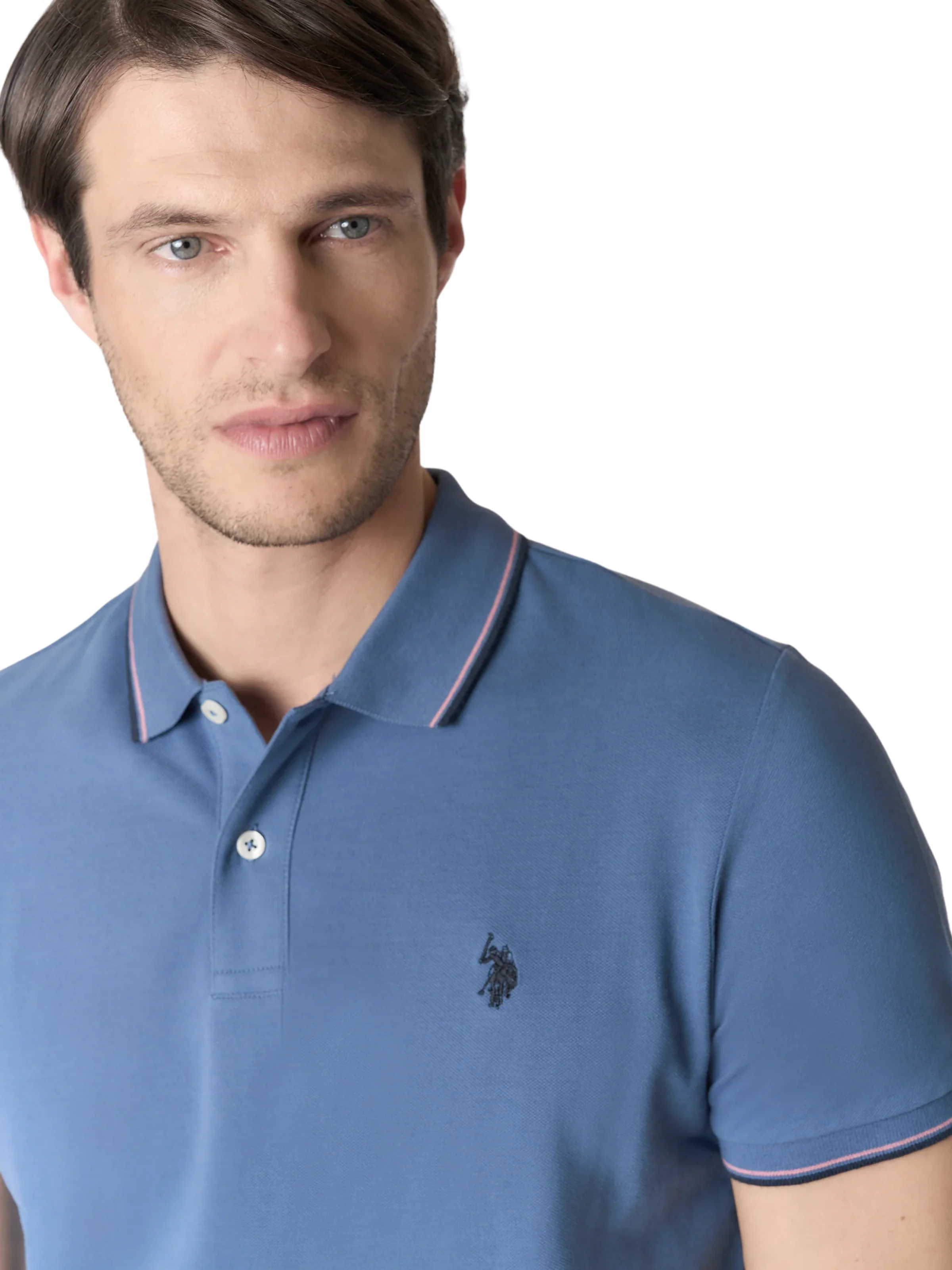 Polo "Paul" U.S. Polo blu con inserti a contrasto - Image 3