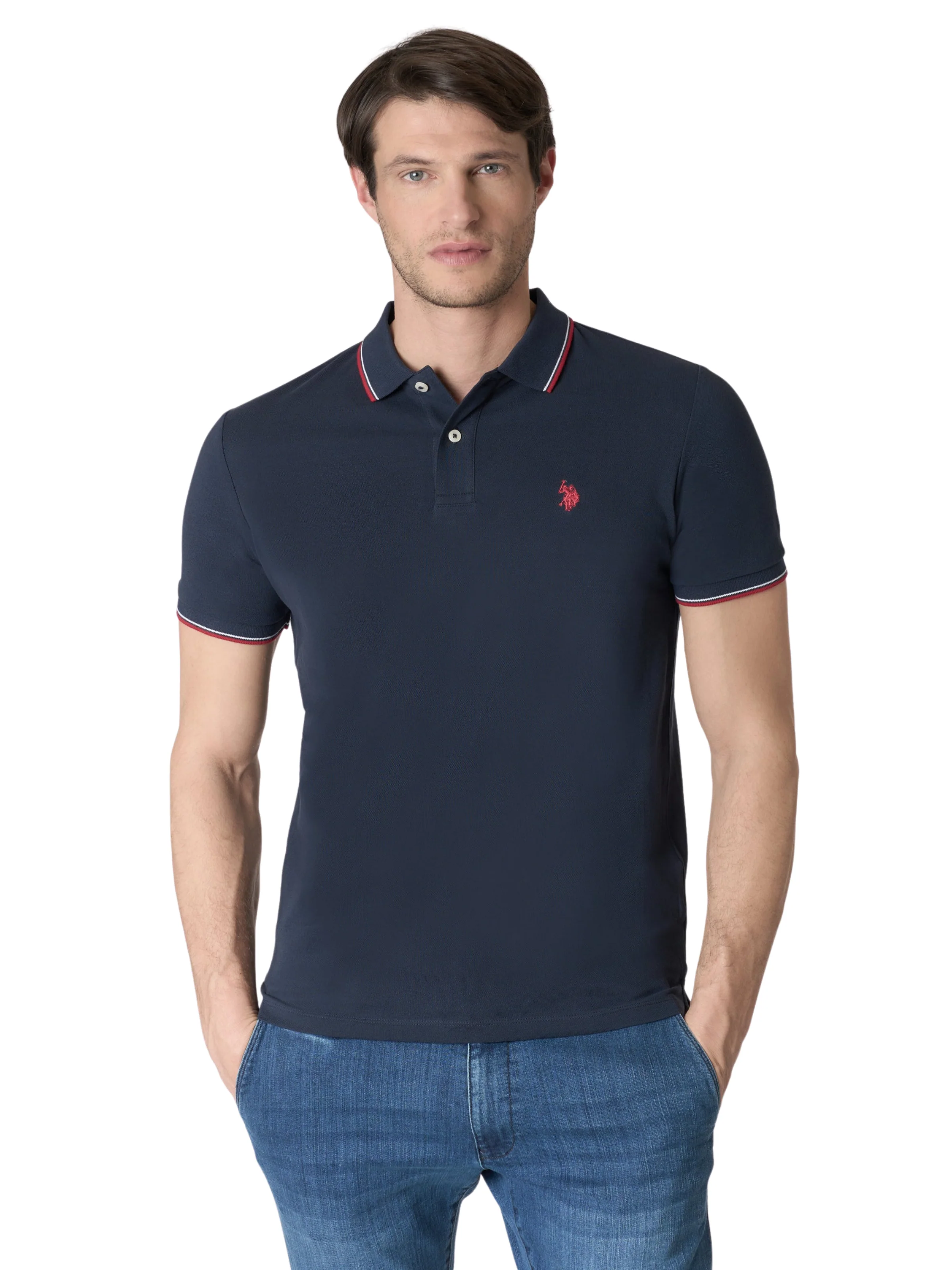 Polo "Paul" U.S. Polo blu navy con inserti a contrasto - Image 2