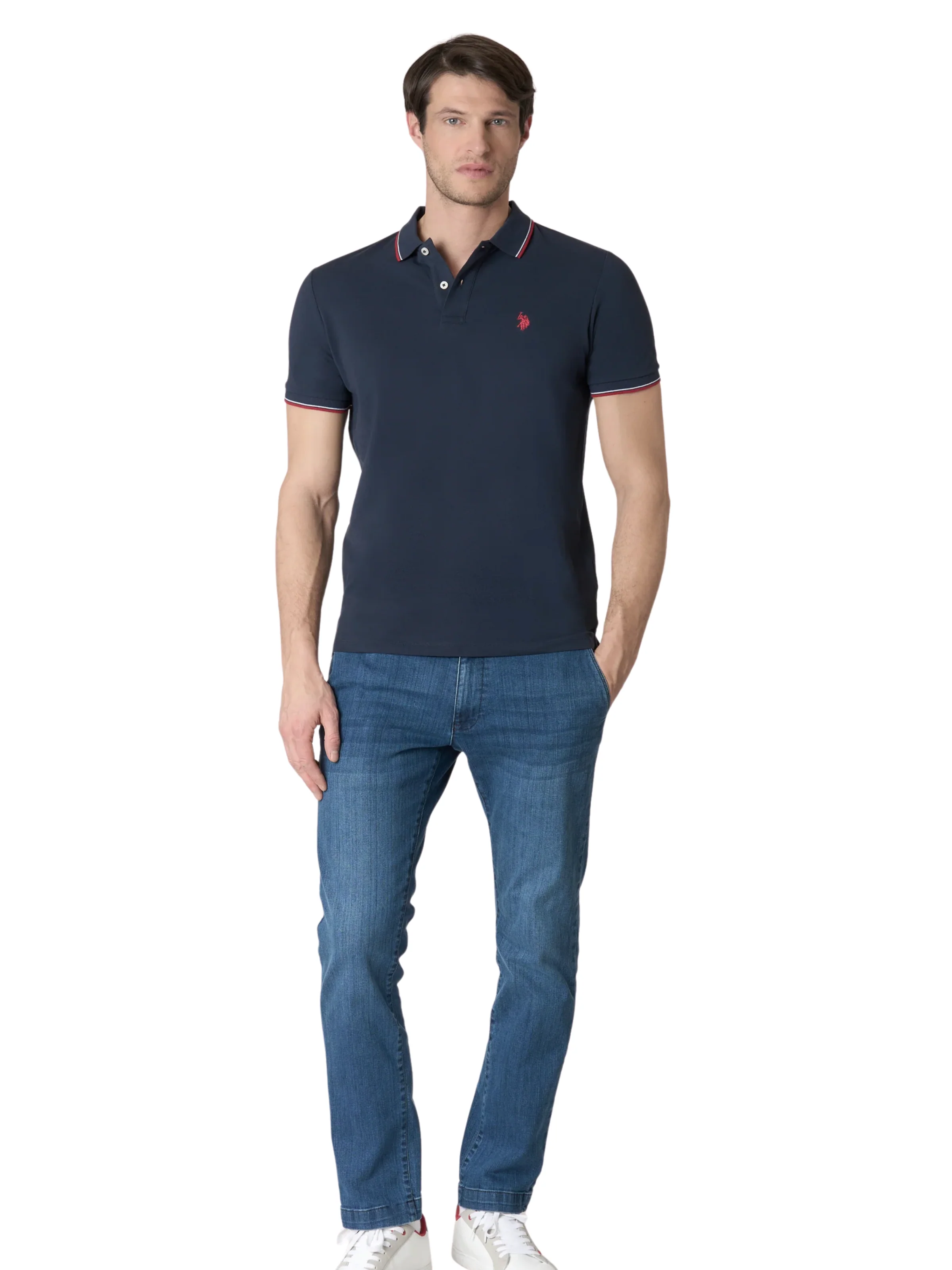 Polo "Paul" U.S. Polo blu navy con inserti a contrasto - Image 5