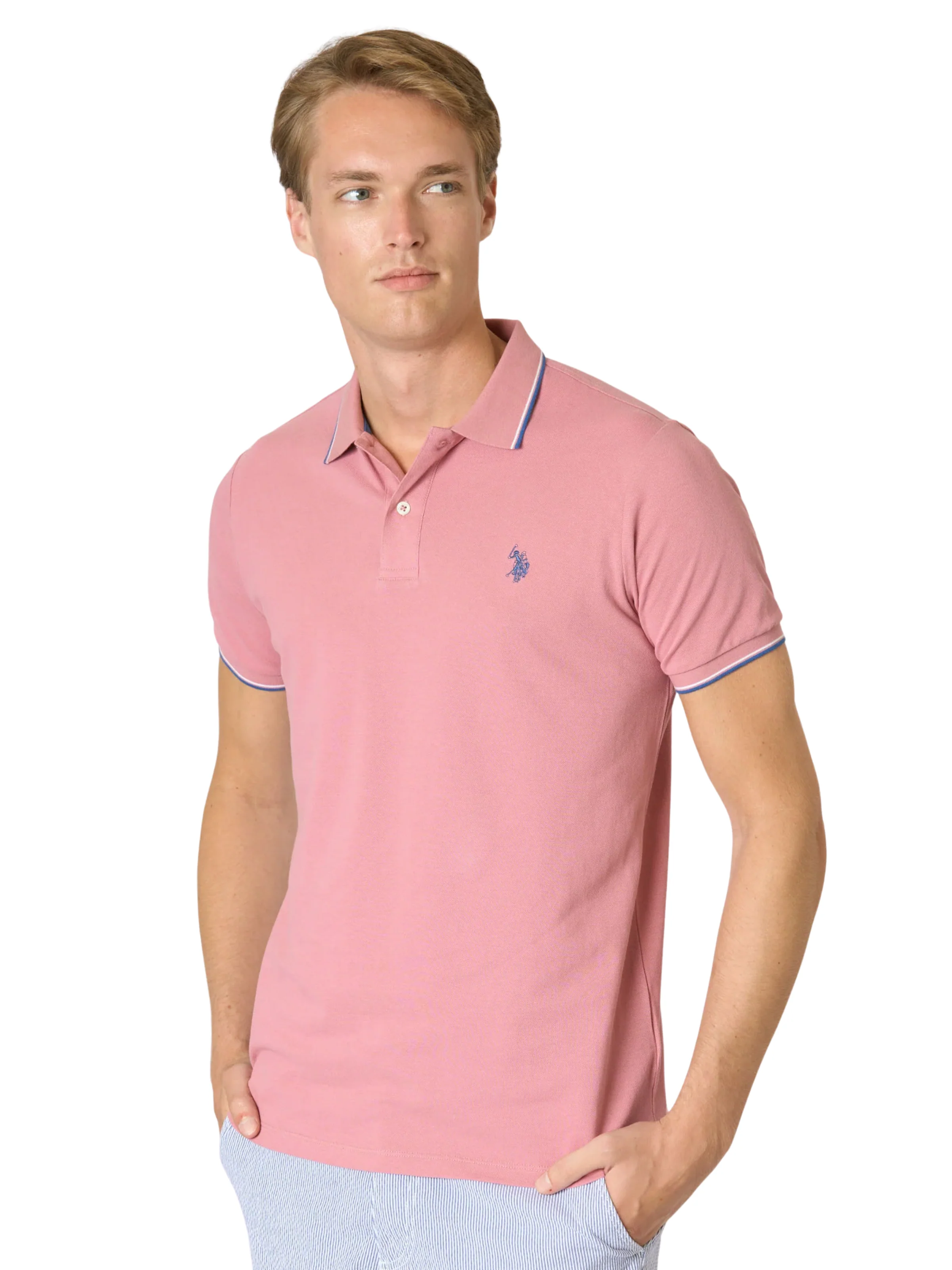 Polo "Paul" U.S. Polo rosa con inserti a contrasto