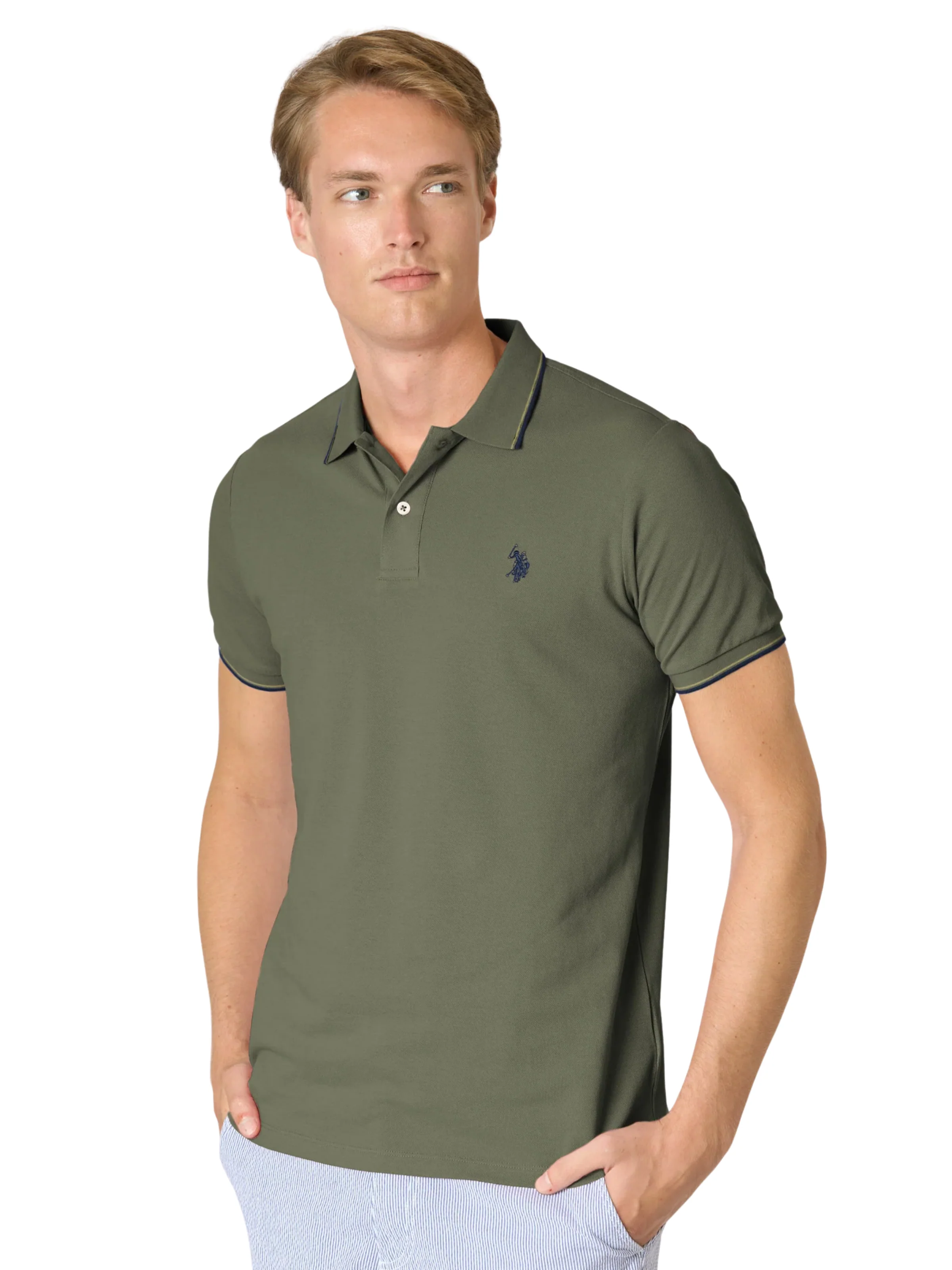 Polo "Paul" U.S. Polo verde con inserti a contrasto