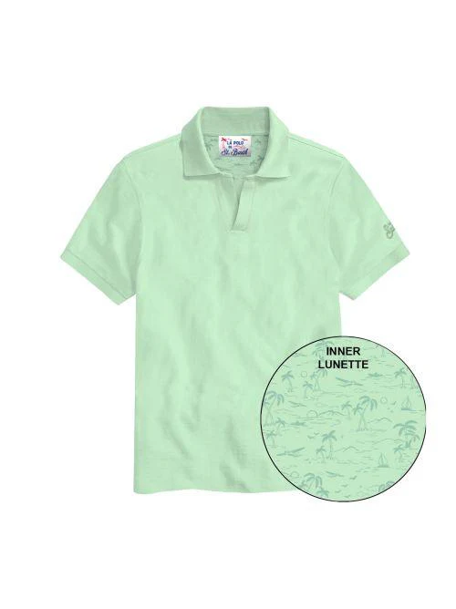 Polo "Piquet 55" Saint Barth verde acqua con fantasia interna tropicale