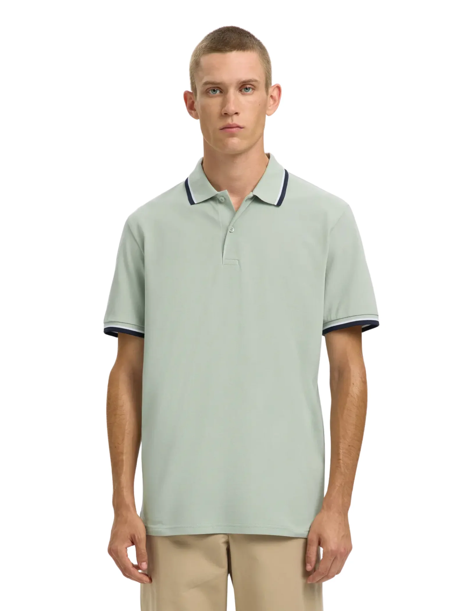 Polo Selected verde con inserti a contrasto - Image 2