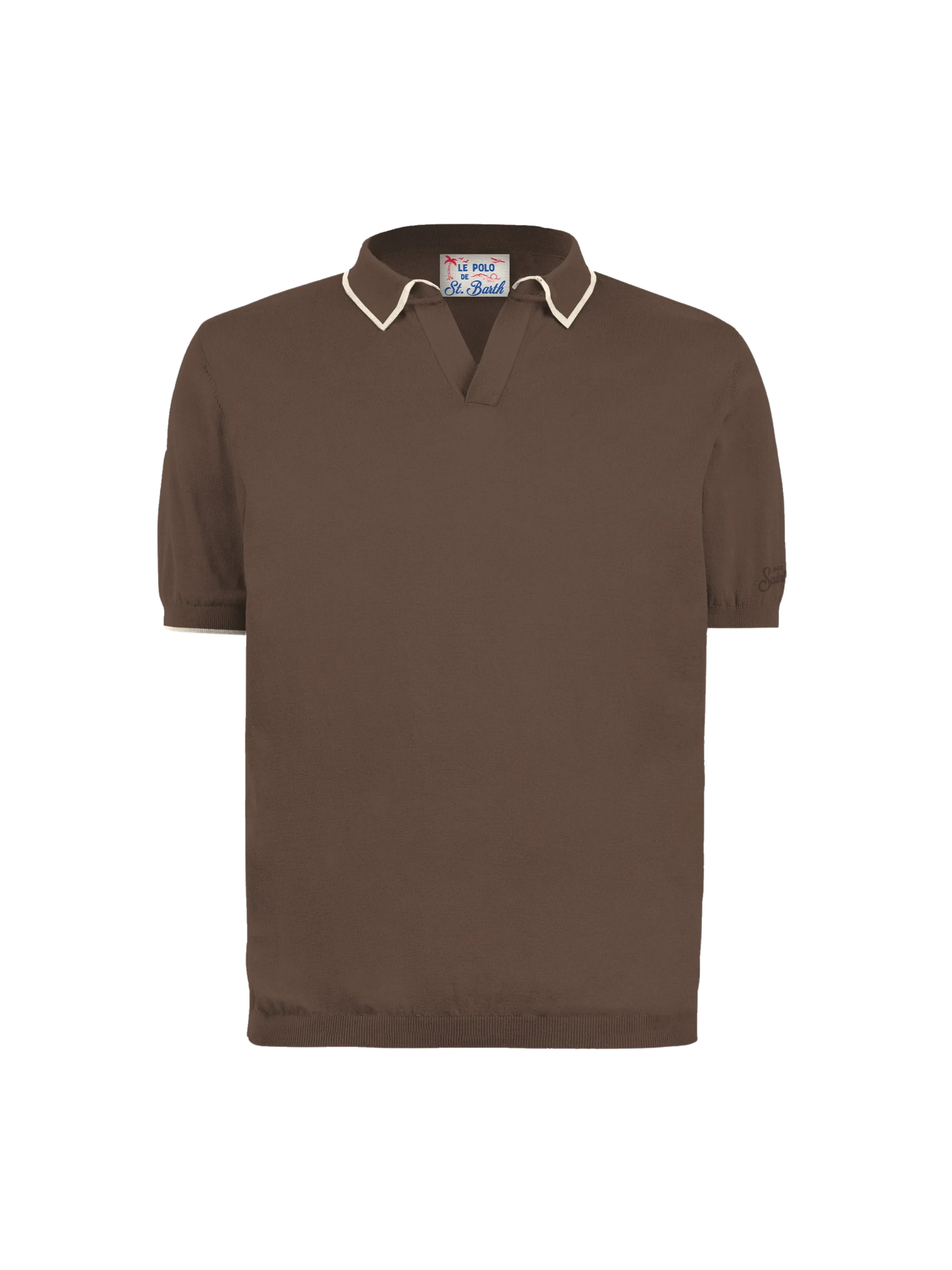 Polo "Sloan" Saint Barth marrone con inserti a contrasto