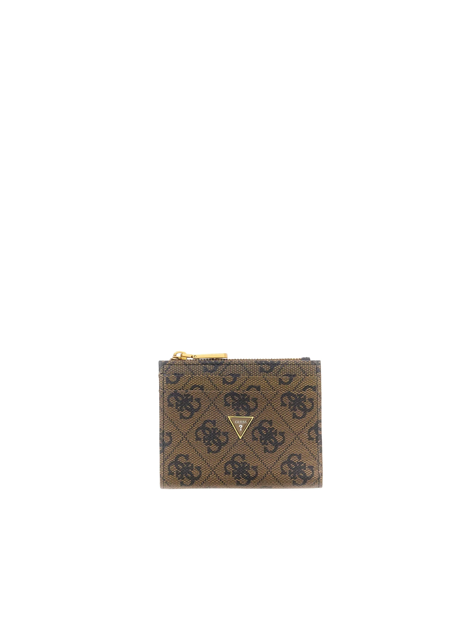 Porta carte con zip Guess marrone con logo 4G a contrasto