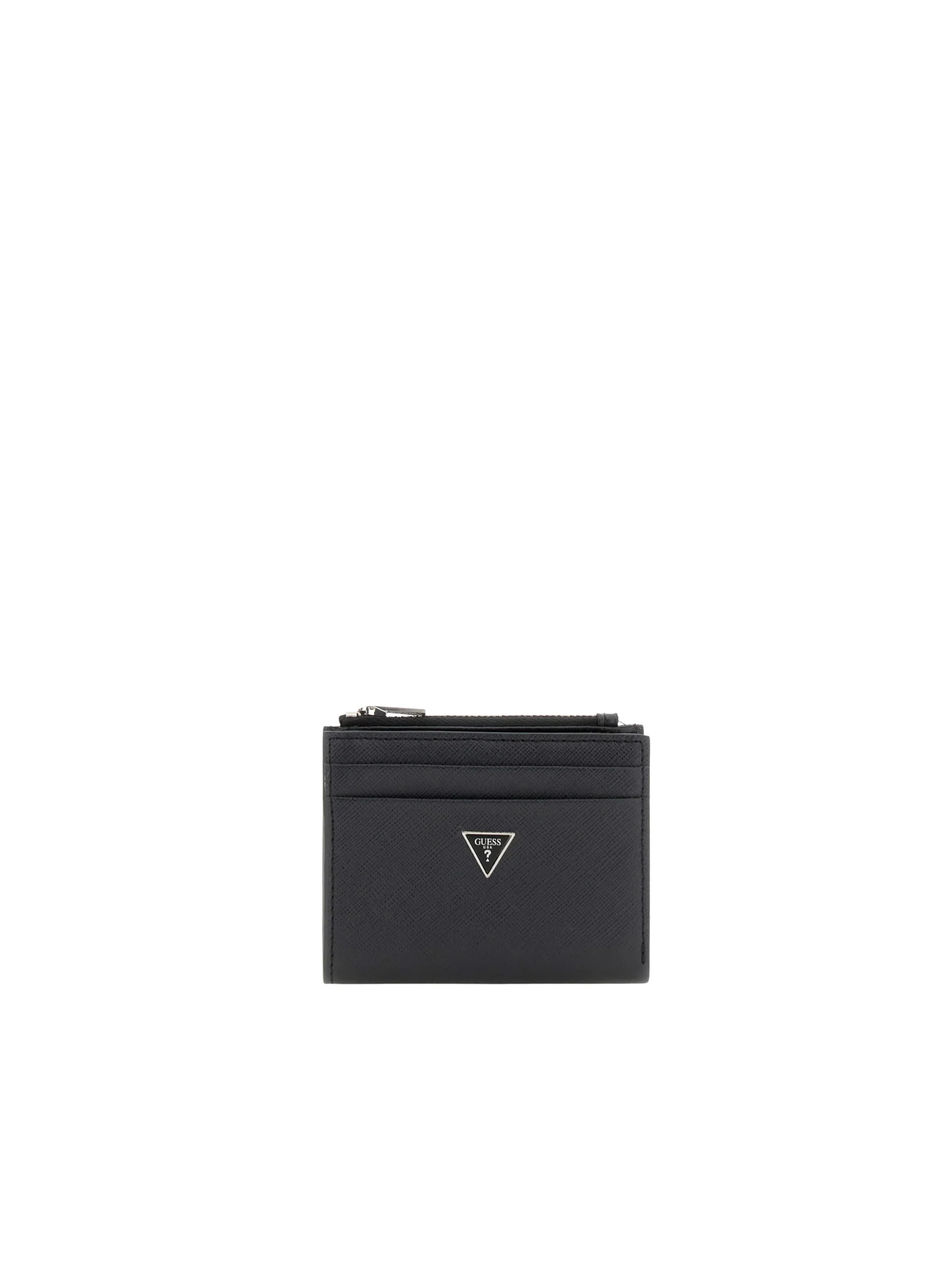 Portacarte con zip Guess nero con logo triangolare