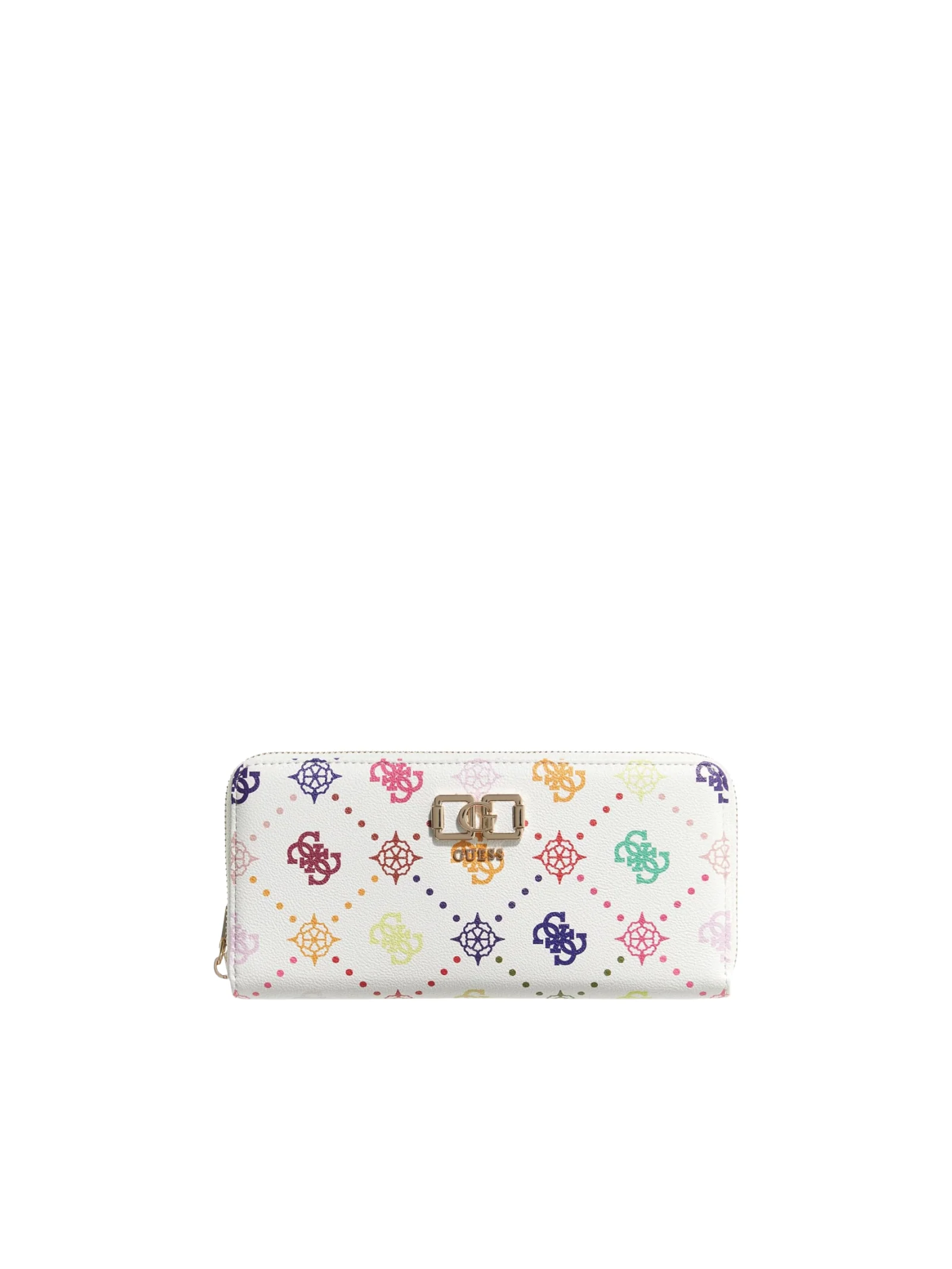 Portafoglio Guess bianco con impunture e logo 4G arcobaleno