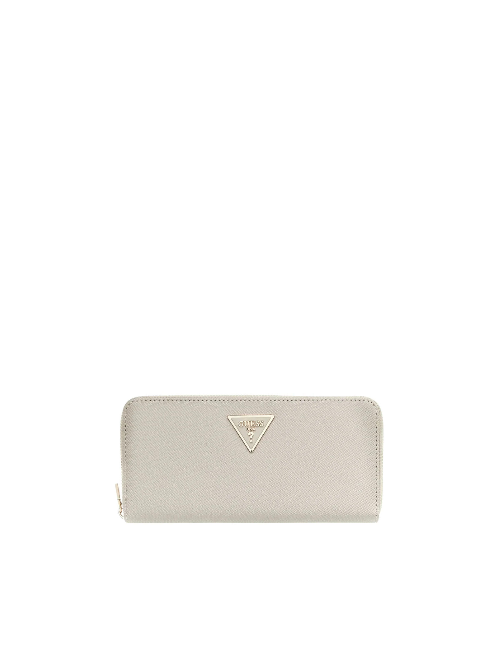 Portafoglio lungo Guess beige con logo triangolare in rilievo