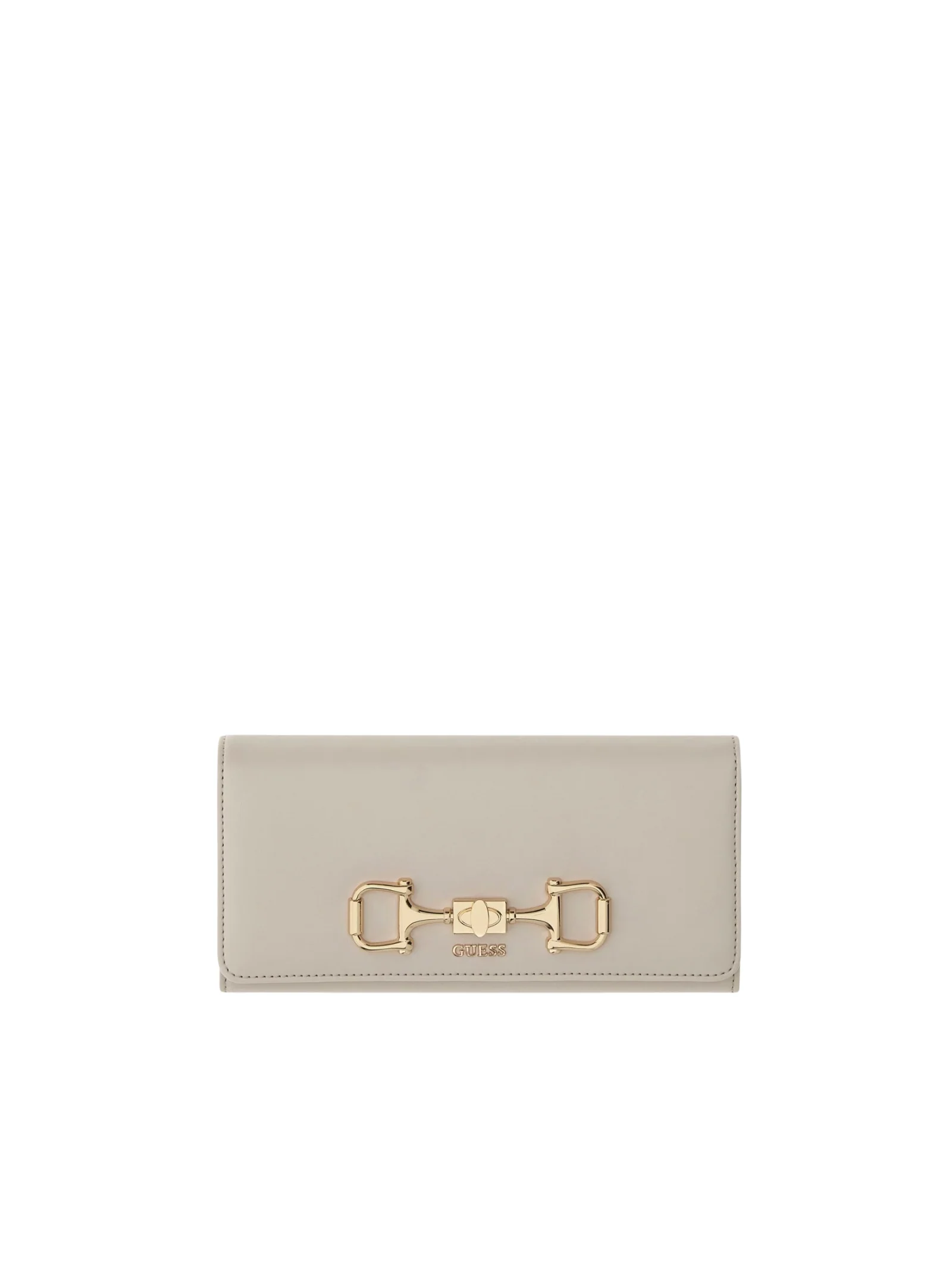 Portafoglio lungo Guess beige con patta e dettaglio metallico