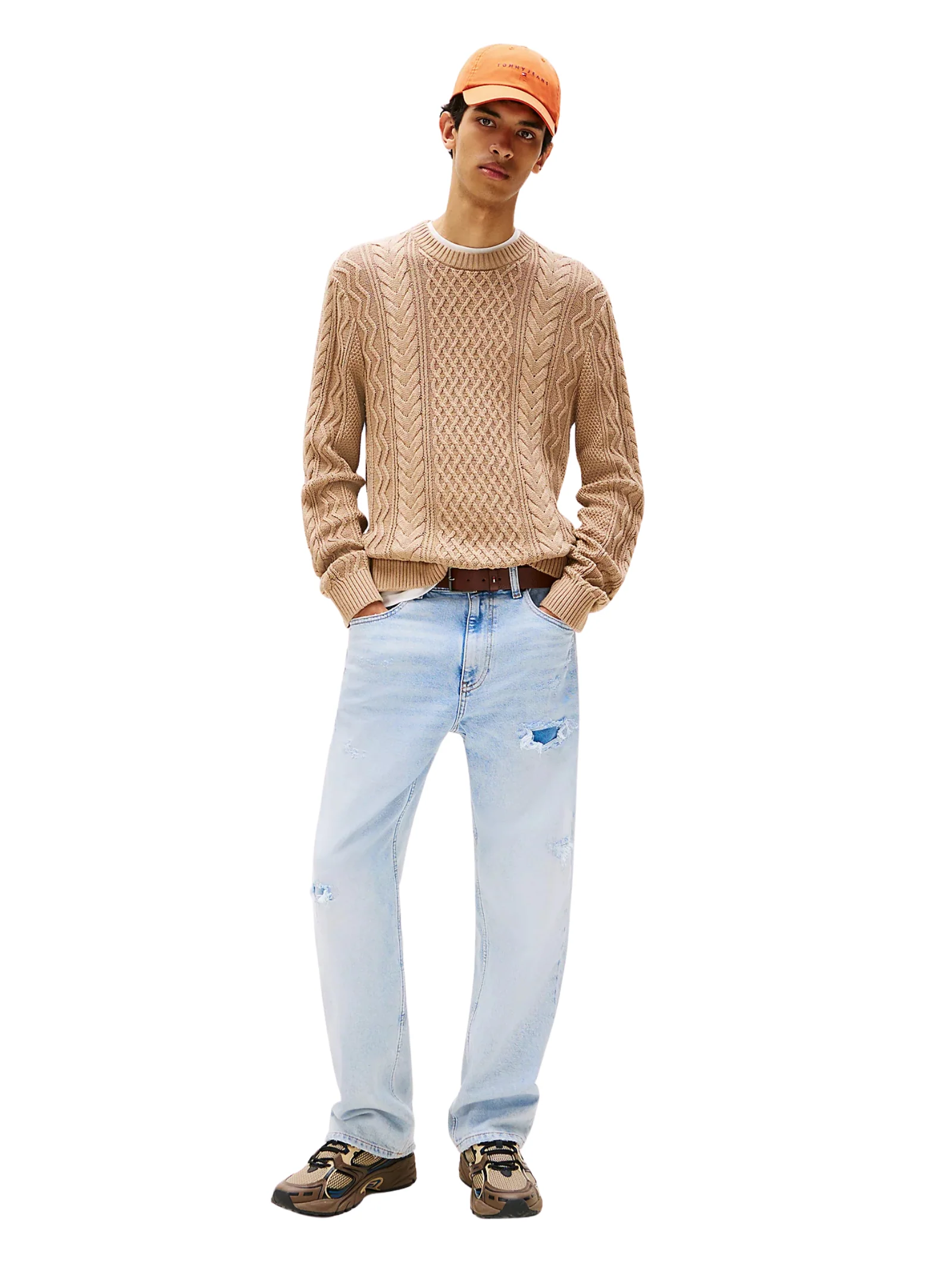 Pullover slim fit Tommy Hilfiger beige con distintivo - Image 4