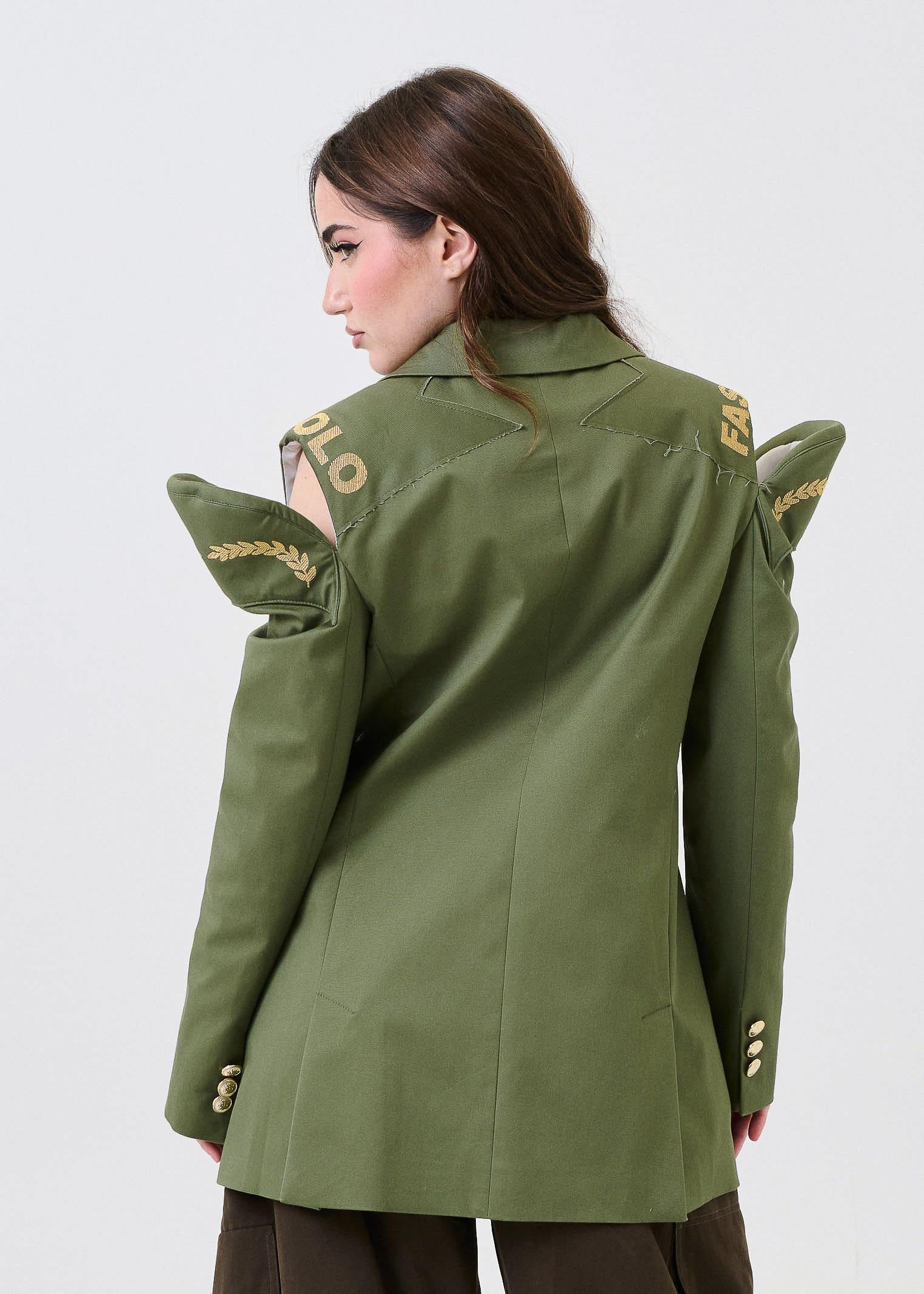 Blazer doppiopetto Vicolo verde militare con dettaglio cut out - Image 4