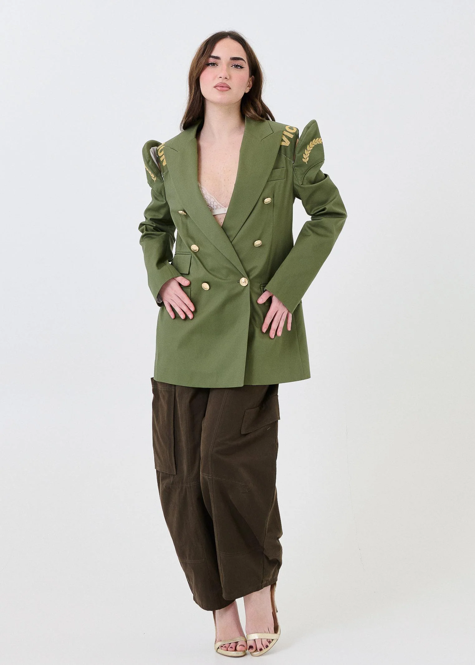 Blazer doppiopetto Vicolo verde militare con dettaglio cut out - Image 5
