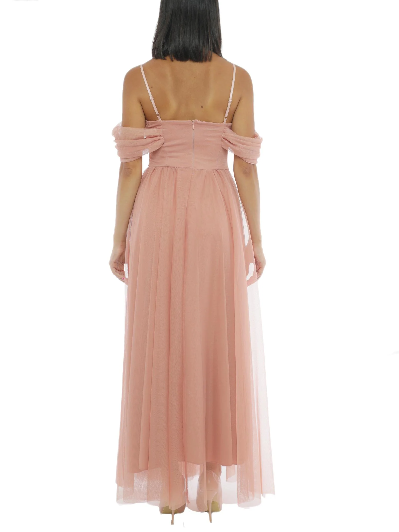 Abito lungo rosa pesca con tulle - Image 3