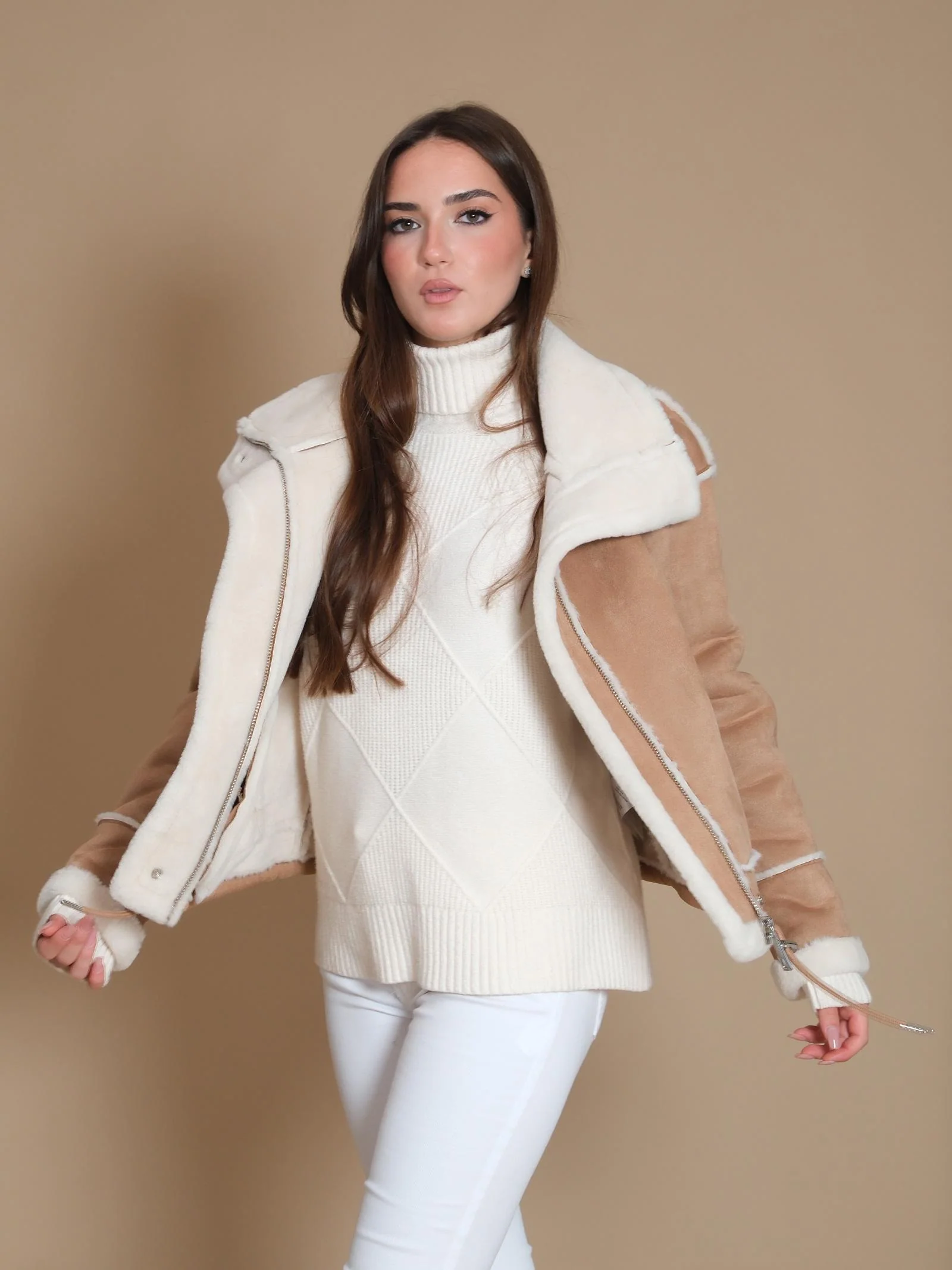 Cappotto montone Rino & Pelle cammello con dettagli panna - Image 2
