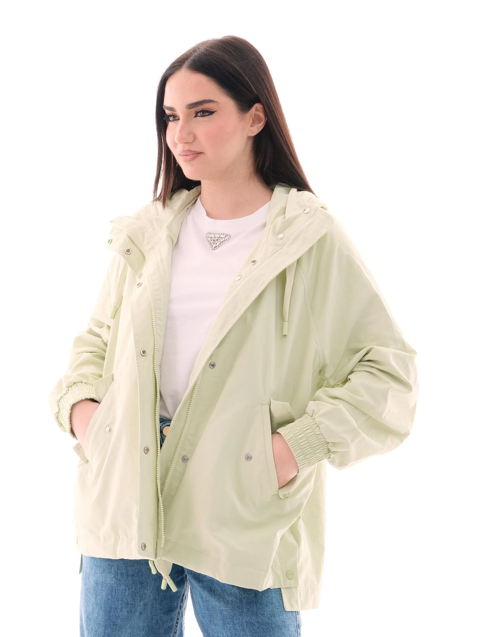 Parka corto Rino e Pelle "Bayli" verde acido - Image 3