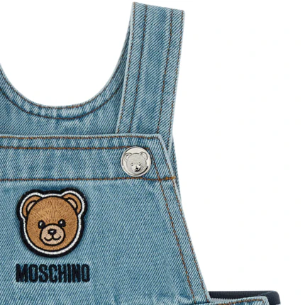 Salopette in denim Moschino azzurro con patch teddy - Image 3
