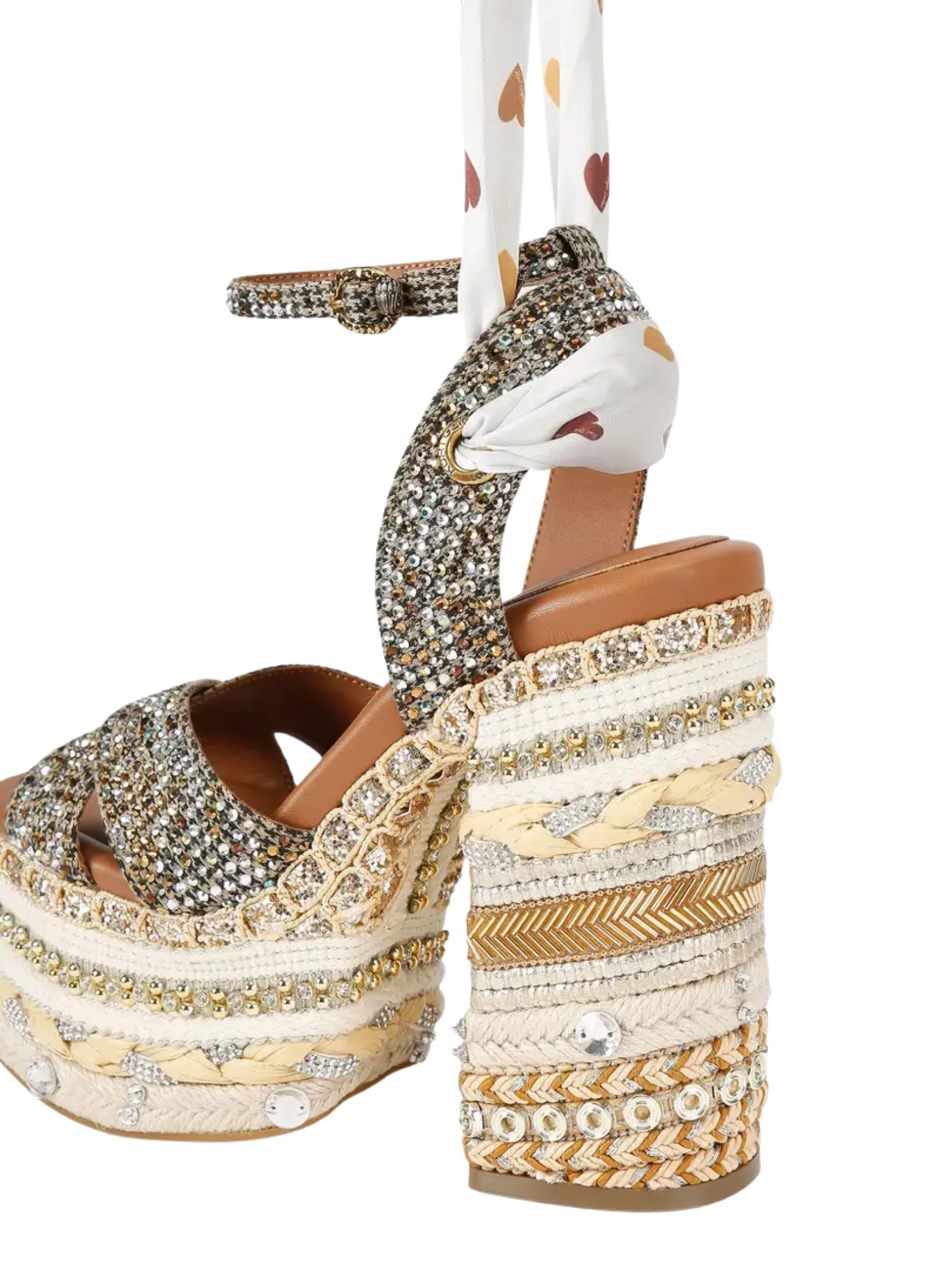 Sandali con zeppa e foulard Kurt Geiger beige - Image 3
