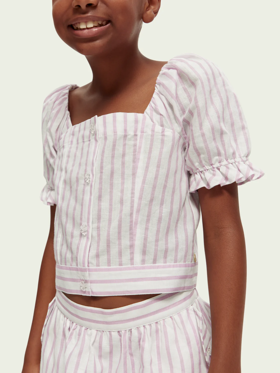 Blusa scollo a barca rosa e bianca - Image 3
