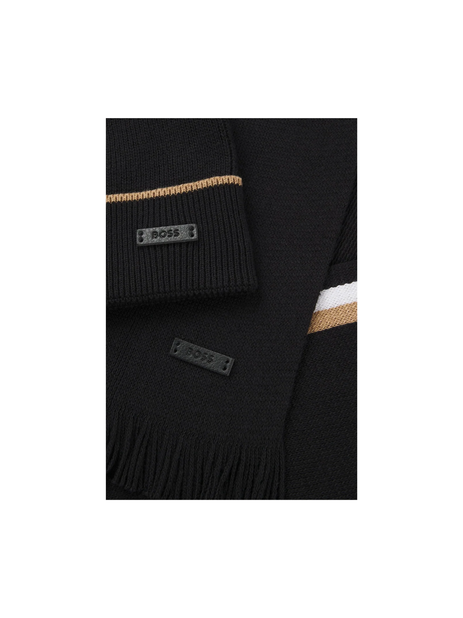 Set Cappello e Sciarpa Boss nero con inserti beige e bianchi - Image 2