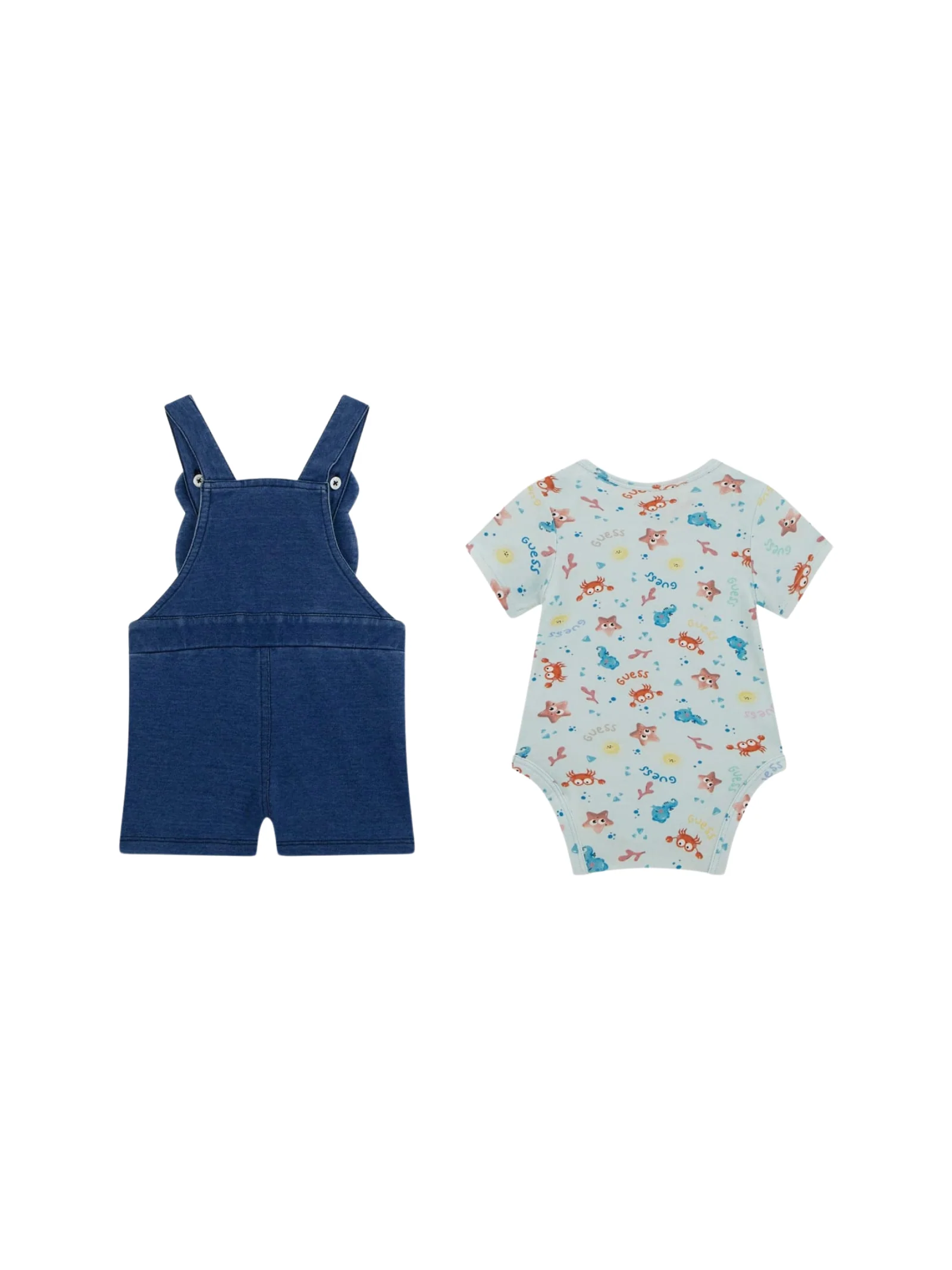 Set salopette e body Guess blu in denim con orsetto - Image 3