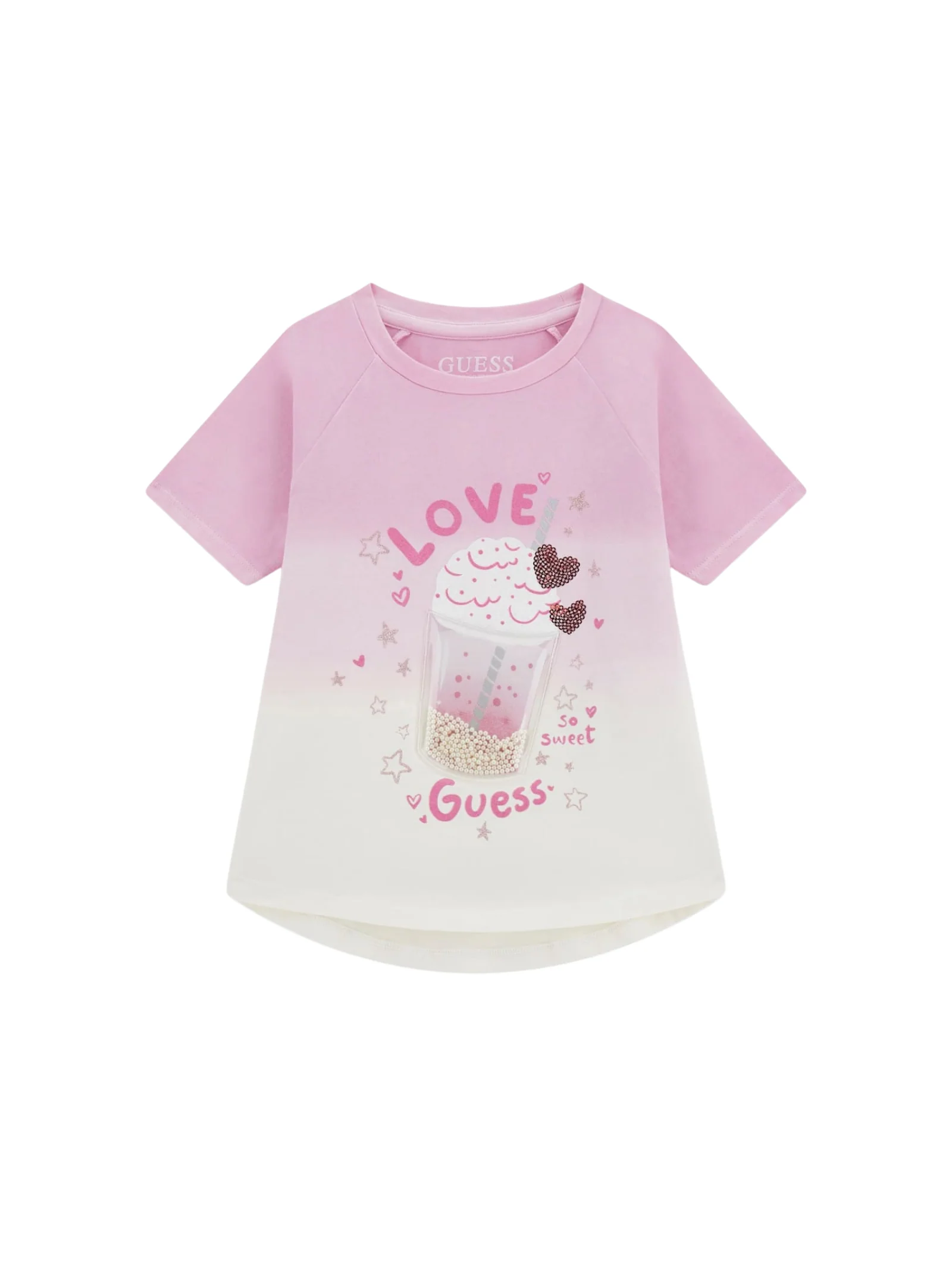 Shirt Guess bianca e rosa con scritta "Love Sweet Guess"