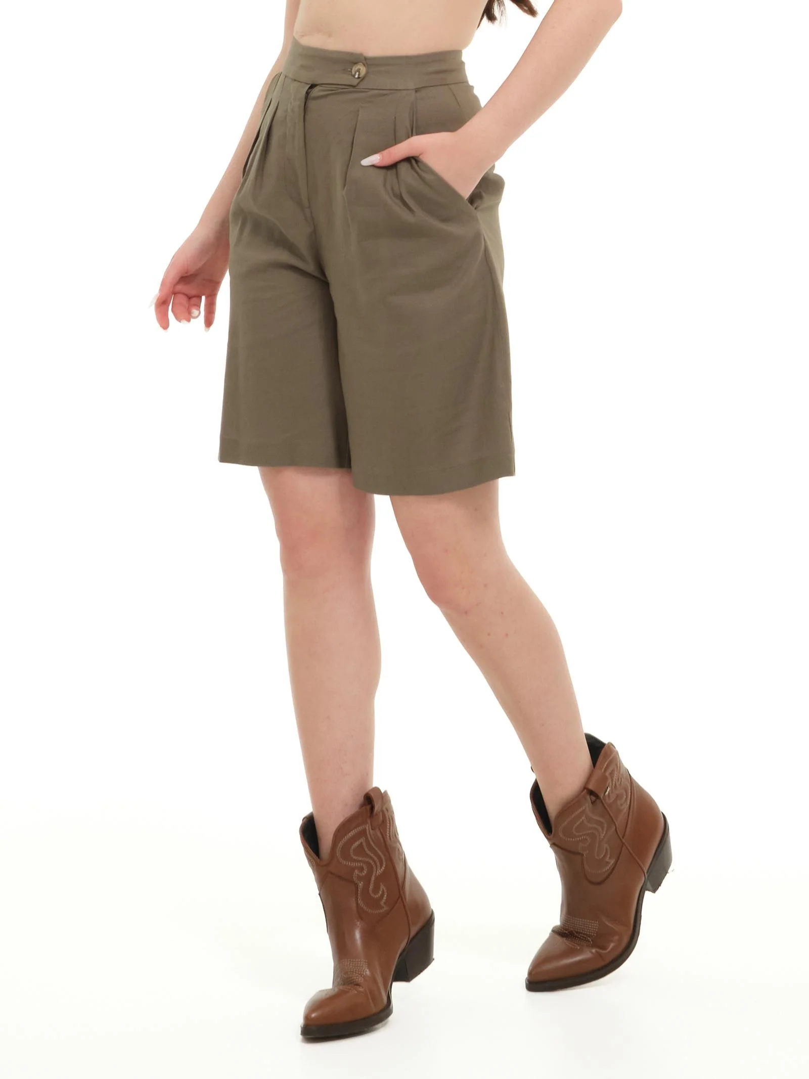 Shorts Armoire in misto lino verde militare - Image 2