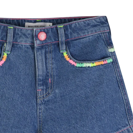 Shorts Billie Blush blu con ricami arcobaleno - Image 3