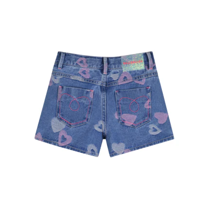 Shorts Billie Blush blu con ricamo cuori all over - Image 2