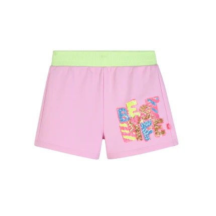 Shorts Billie Blush rosa con stampa "Best Life" in paillettes