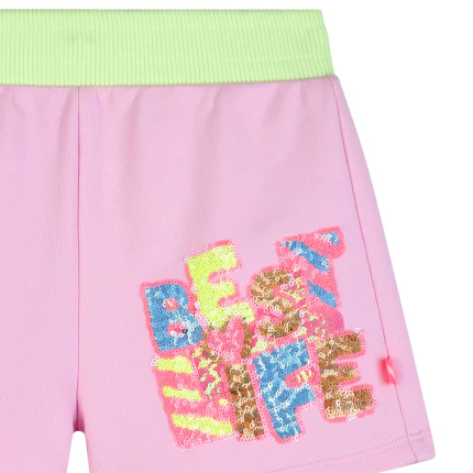 Shorts Billie Blush rosa con stampa "Best Life" in paillettes - Image 3