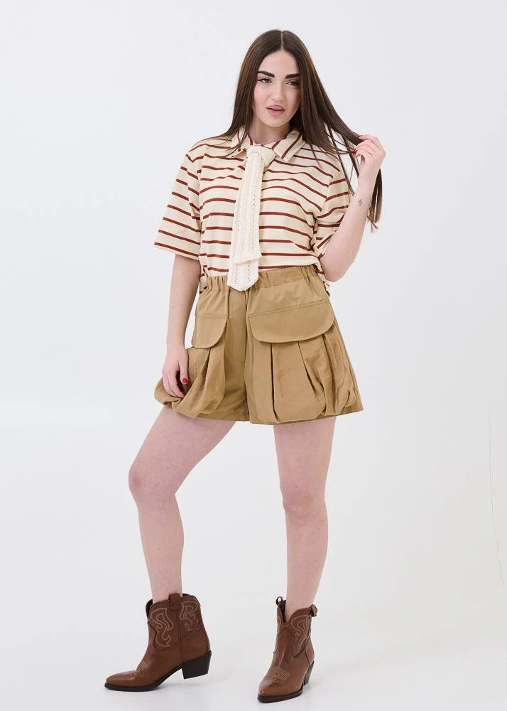 Shorts con tasconi arricciati Haveone beige - Image 4