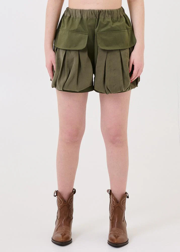 Shorts con tasconi arricciati Haveone verde militare