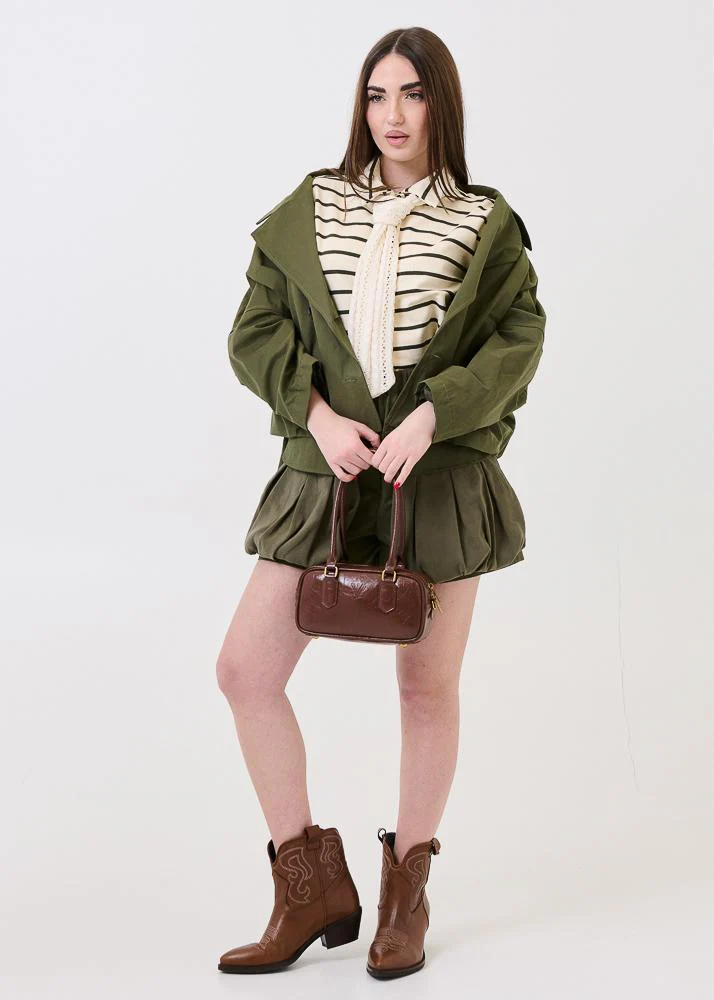 Shorts con tasconi arricciati Haveone verde militare - Image 4