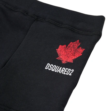 Shorts Dsquared nero con foglia d'acero rossa e logo - Image 3