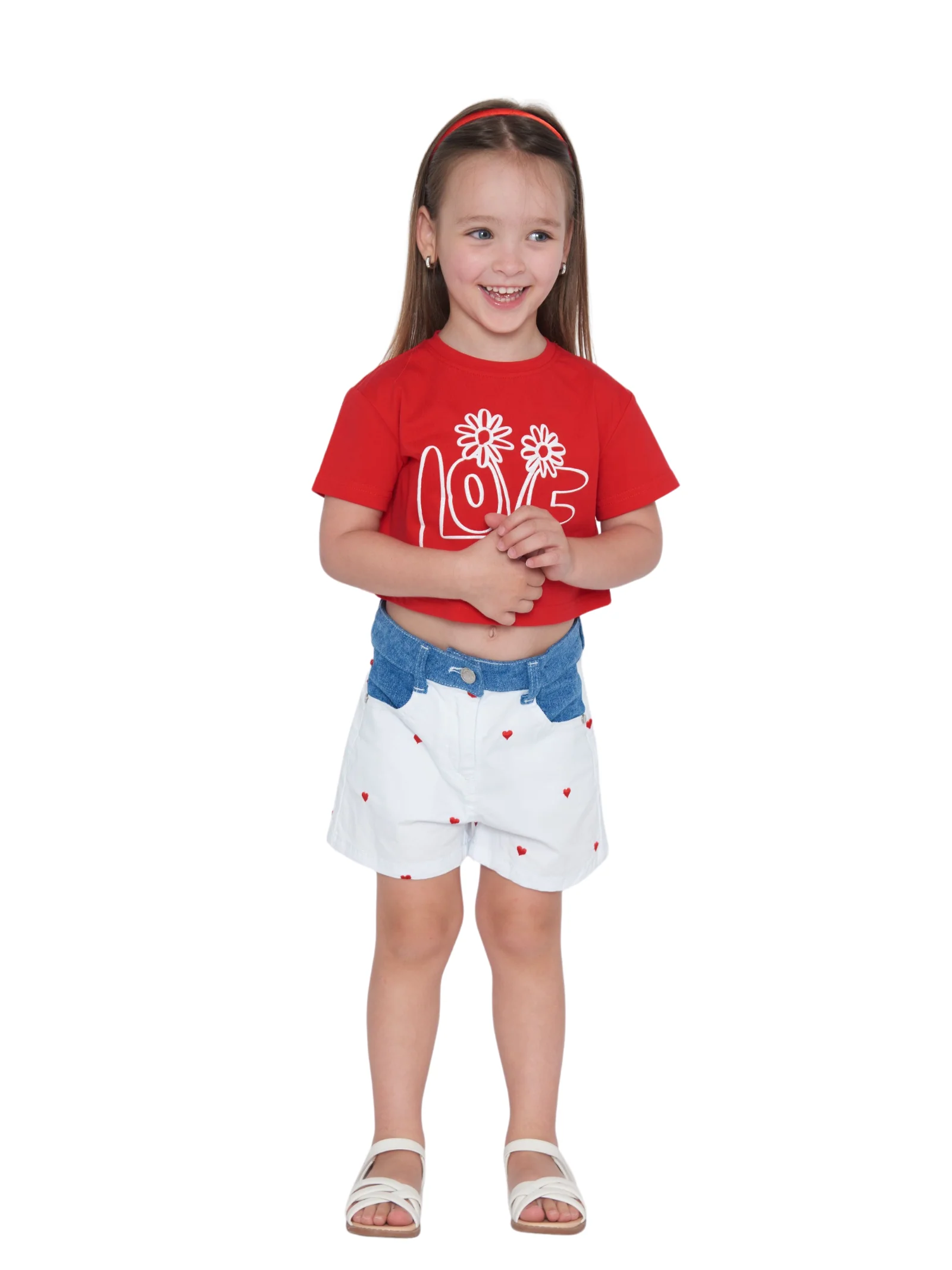 Shorts in bullTobetoo bianco con cuoricini - Image 2