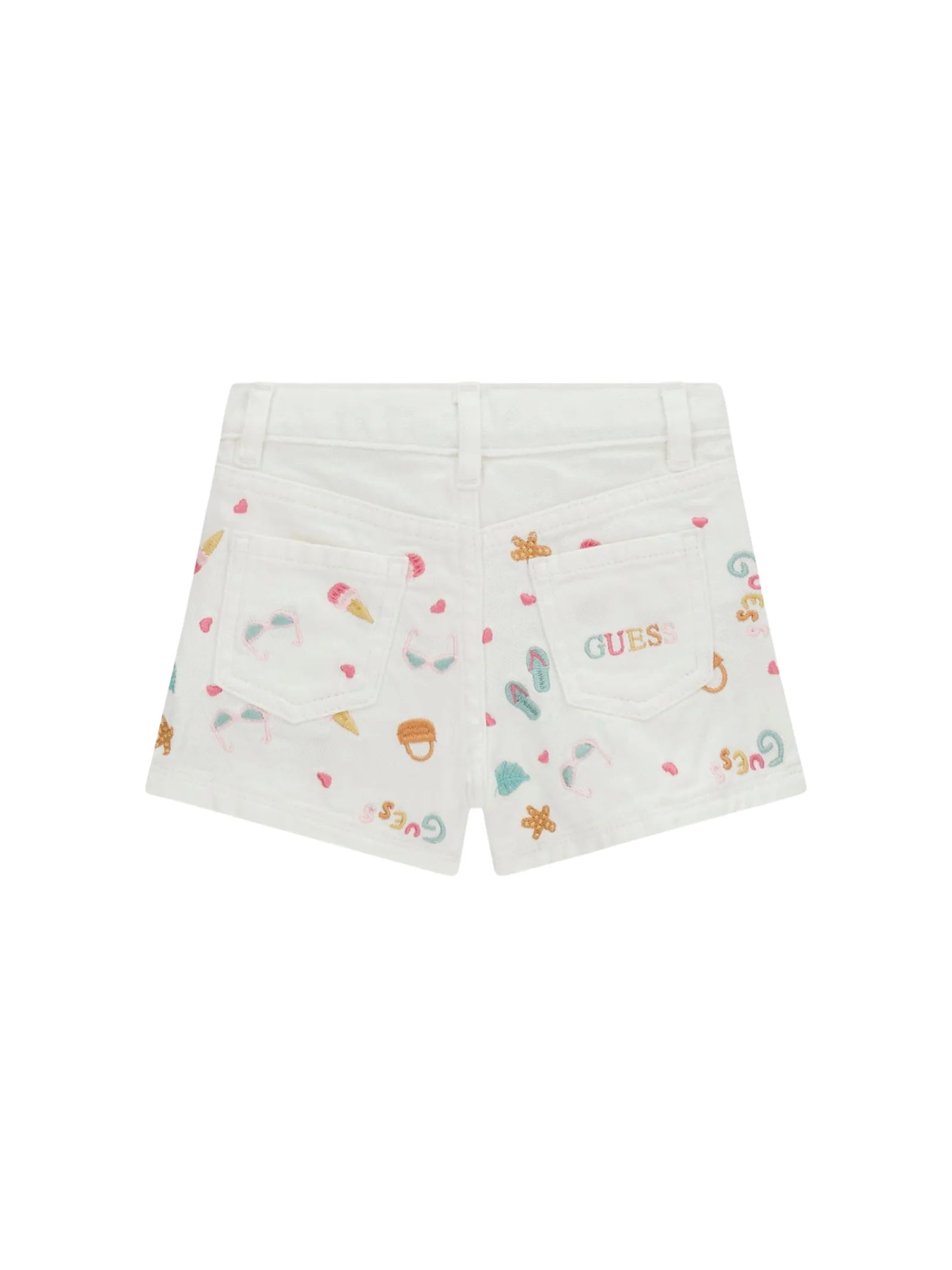 Shorts in denim Guess bianco con stampa multicolor - Image 2