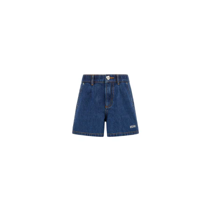 Shorts in denim Moschino blu con logo ricamato