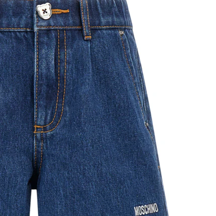 Shorts in denim Moschino blu con logo ricamato - Image 2