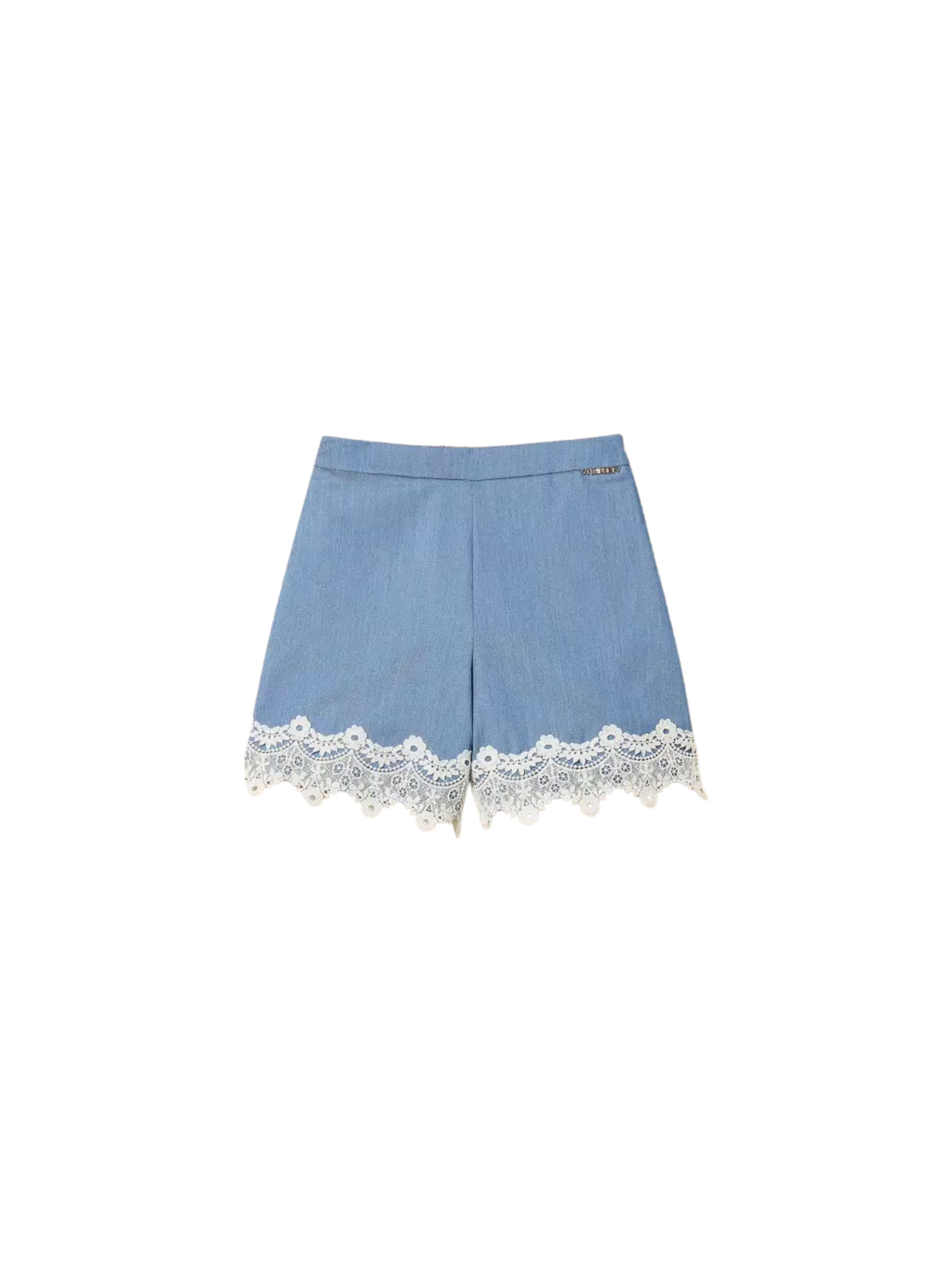 Shorts in fil-à-fil Twinset azzurro con pizzo a contrasto